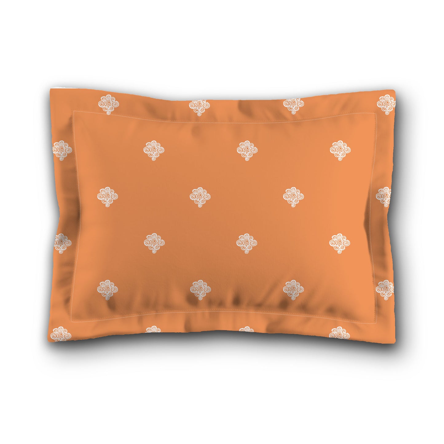 Orange Microfiber Pillow Sham with Flange, White Hand-painted Swizzle Motif Print, White Reverse Side, King (width x length) 22 x 38 inches / 56 x 97 cm