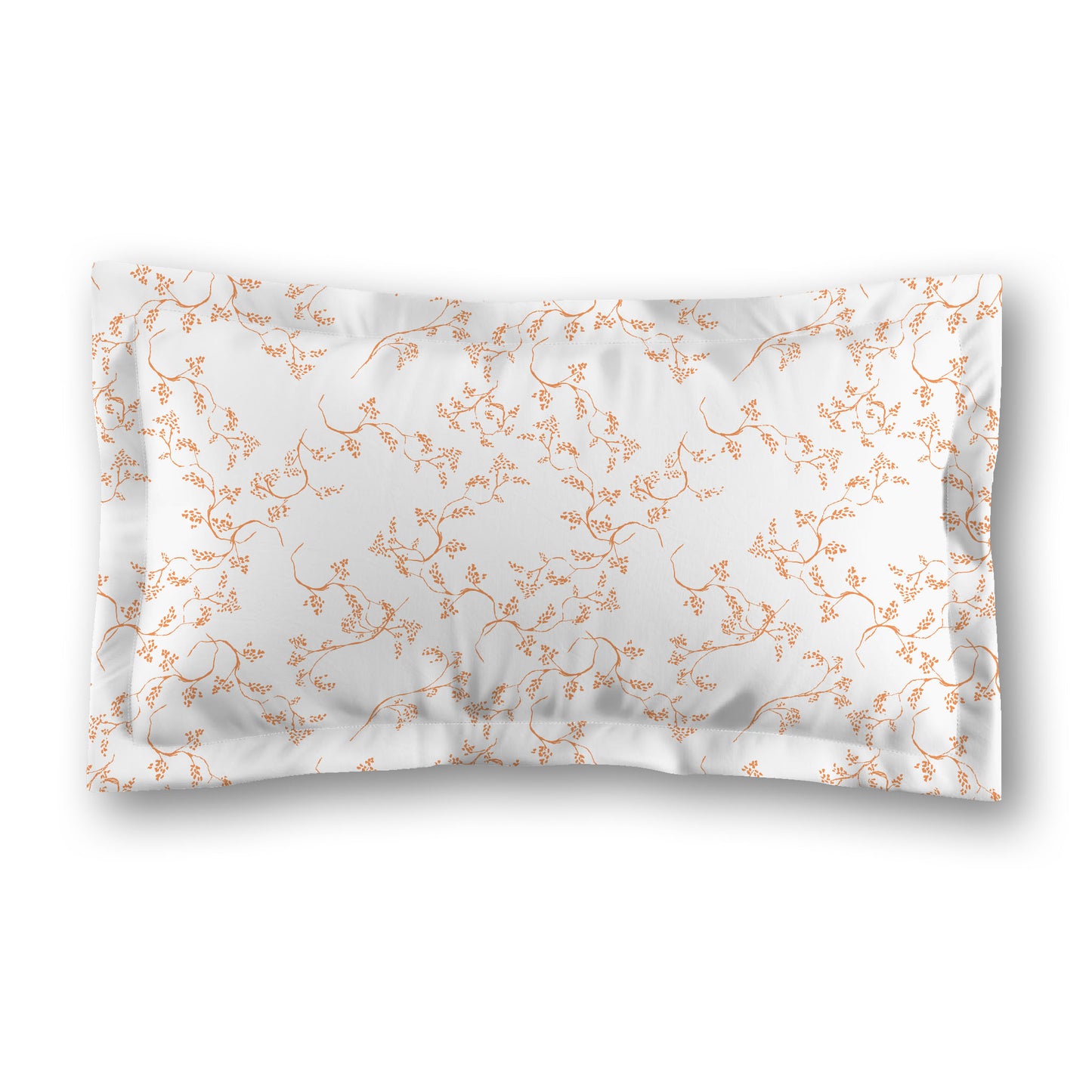 White Microfiber Pillow Sham with Flange, Orange Hand-painted Vine Print, White Reverse Side, Standard (width x length) 22 x 30 inches / 56 x 76 cm