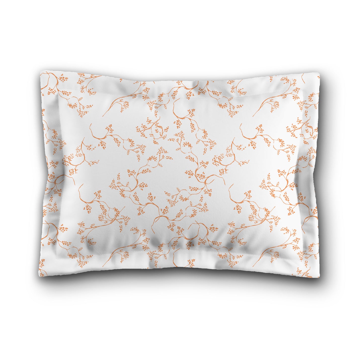 White Microfiber Pillow Sham with Flange, Orange Hand-painted Vine Print, White Reverse Side, King (width x length) 22 x 38 inches / 56 x 97 cm