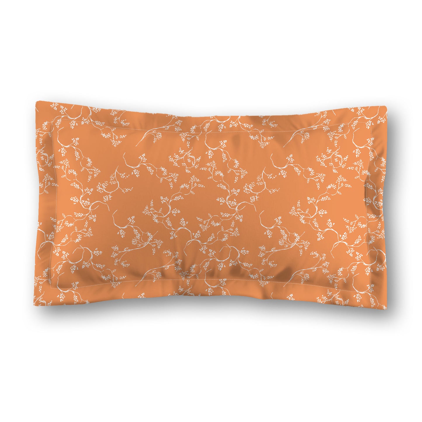 Orange Microfiber Pillow Sham with Flange, White Hand-painted Vine Print, White Reverse Side, Standard (width x length) 22 x 30 inches / 56 x 76 cm