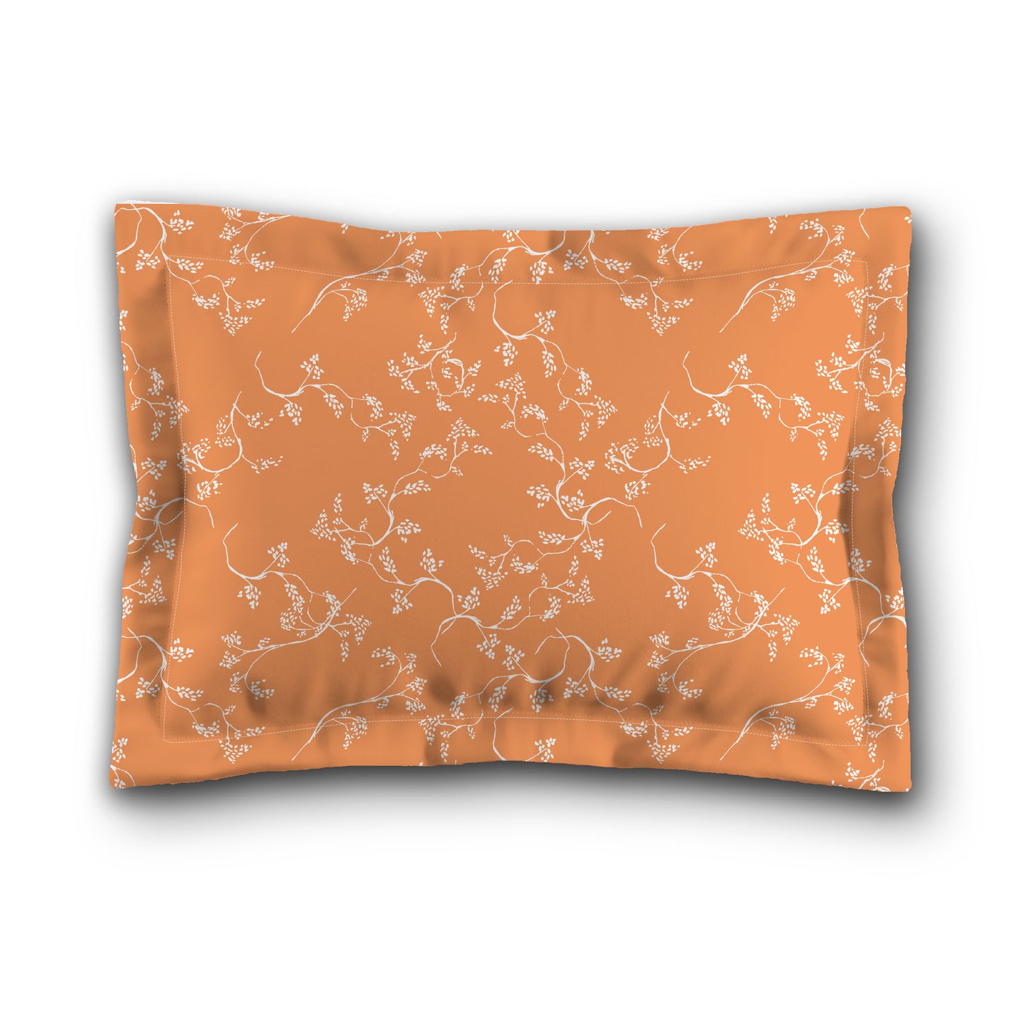 Orange Microfiber Pillow Sham with Flange, White Hand-painted Vine Print, White Reverse Side, King (width x length) 22 x 38 inches / 56 x 97 cm