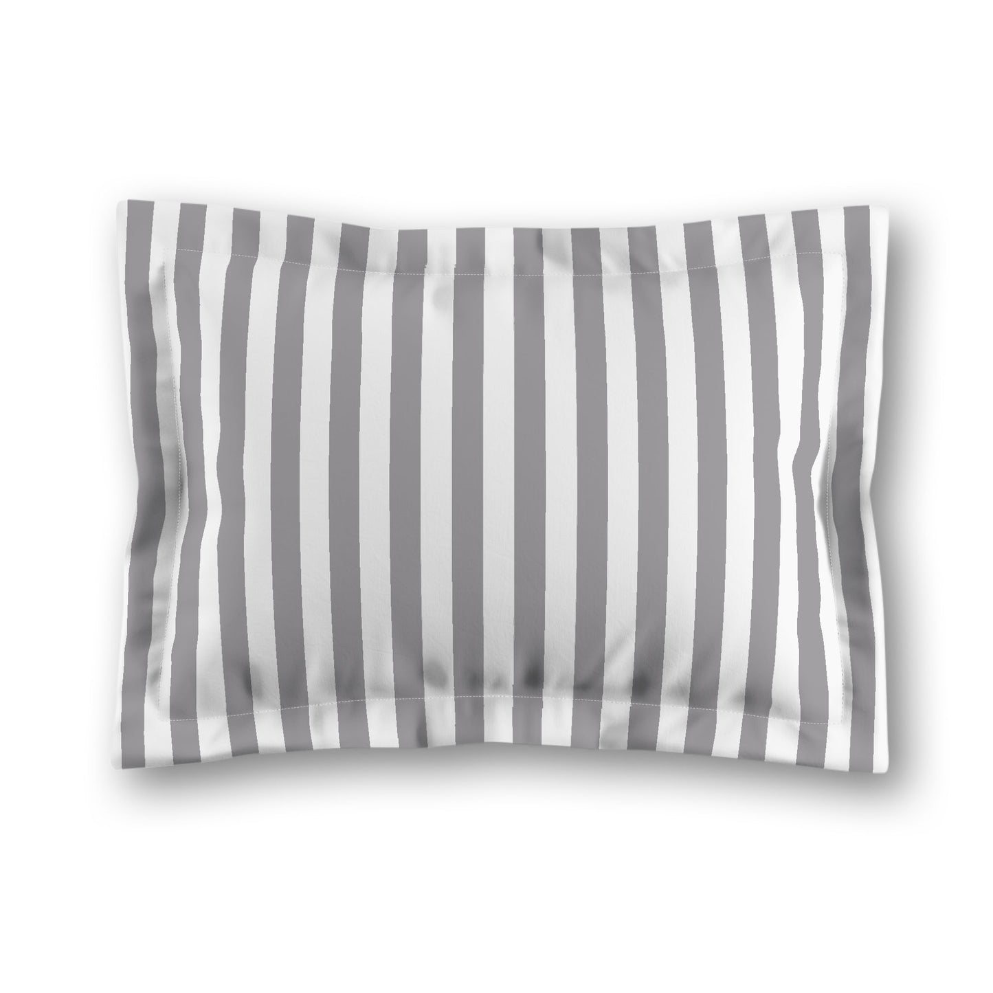 White Microfiber Sham with Flange, Grey Bars on Front, White Reverse Side, King (width x length) 22 x 38 inches / 56 x 97 cm