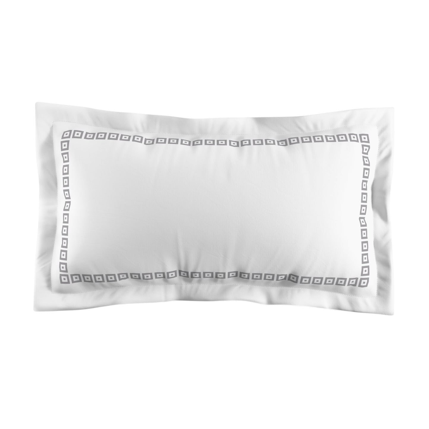 White Microfiber Pillow Sham with Flange, Grey Repeating Square Motif Print, Classic Border, White Reverse Side, Standard (width x length) 22 x 30 inches / 56 x 76 cm