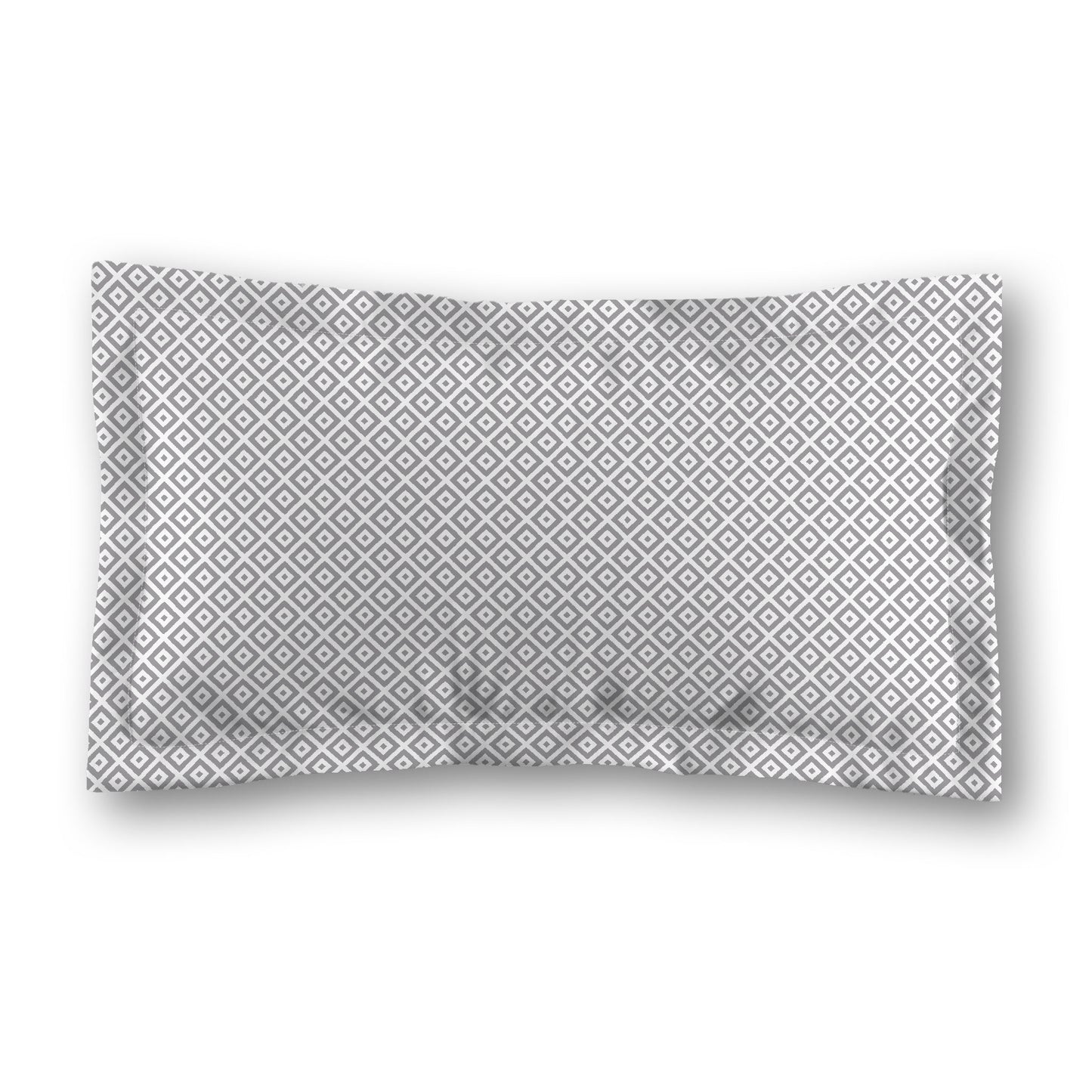 White Microfiber Pillow Sham with Flange, Grey Repeating Square Motif Print, White Reverse Side, Standard (width x length) 22 x 30 inches / 56 x 76 cm