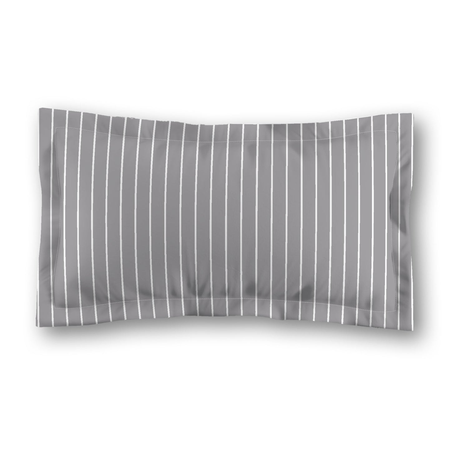 Grey Microfiber Sham with Flange, White Stripes on Front, White Reverse Side, Standard (width x length) 22 x 30 inches / 56 x 76 cm