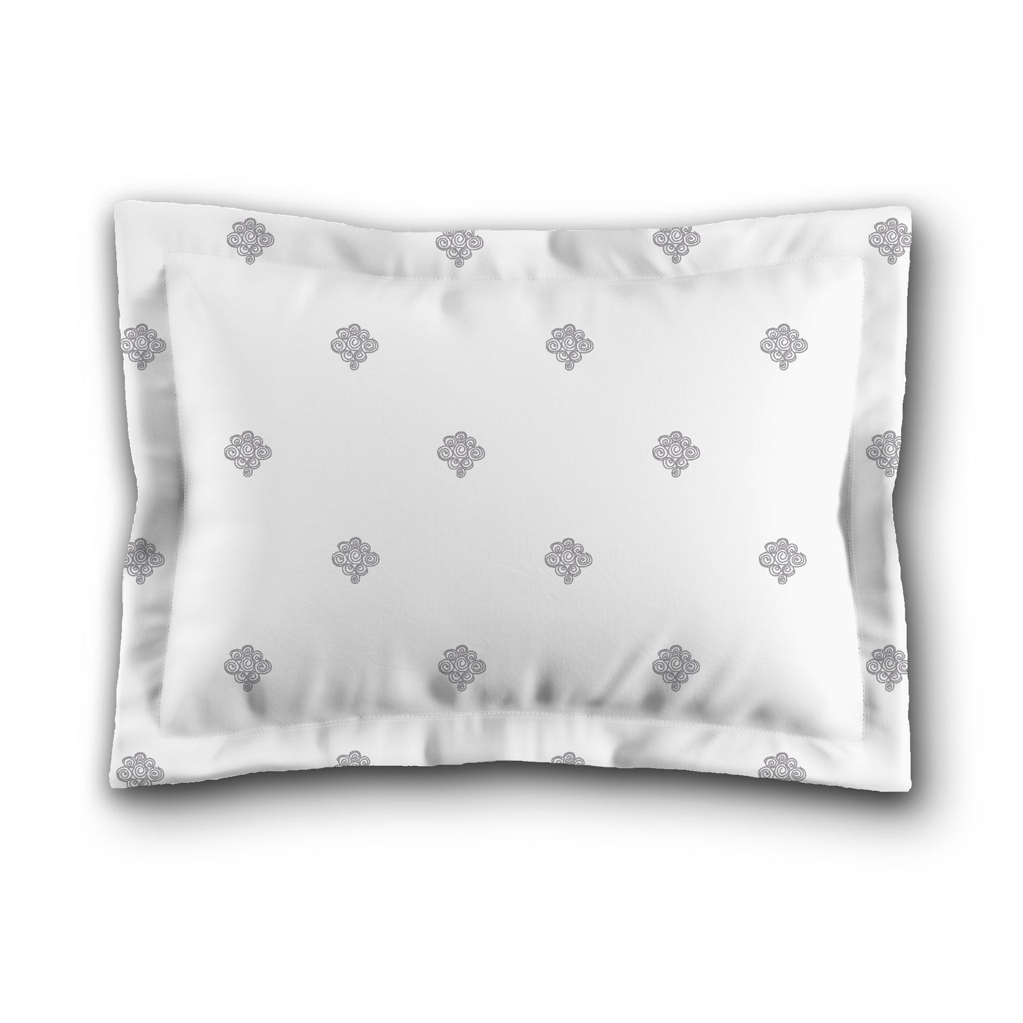 White Microfiber Pillow Sham with Flange, Grey Hand-painted Swizzle Motif Print, White Reverse Side, King (width x length) 22 x 38 inches / 56 x 97 cm