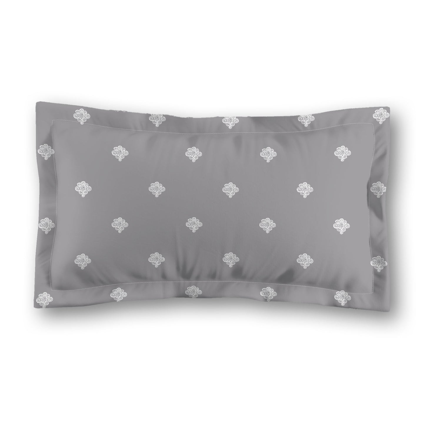 Grey Microfiber Pillow Sham with Flange, White Hand-painted Swizzle Motif Print, White Reverse Side, Standard (width x length) 22 x 30 inches / 56 x 76 cm