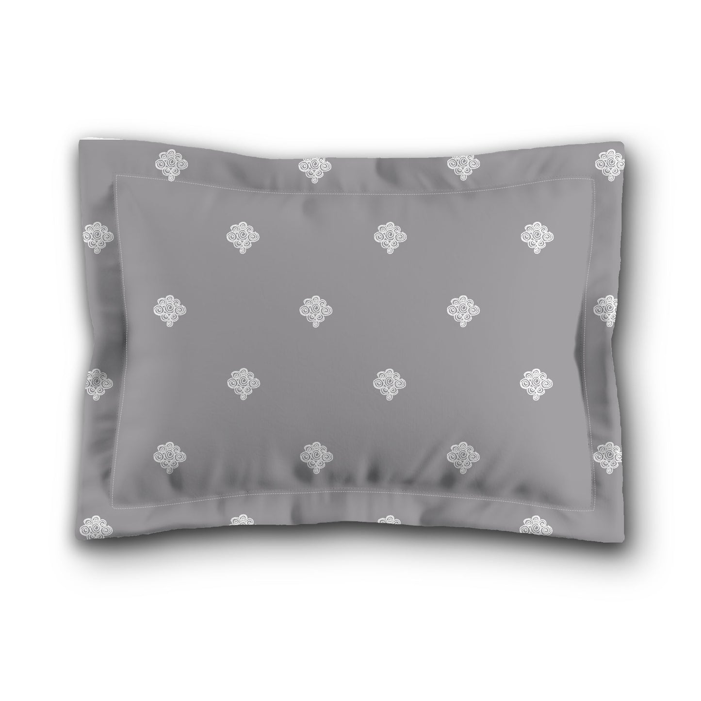 Grey Microfiber Pillow Sham with Flange, White Hand-painted Swizzle Motif Print, White Reverse Side, King (width x length) 22 x 38 inches / 56 x 97 cm
