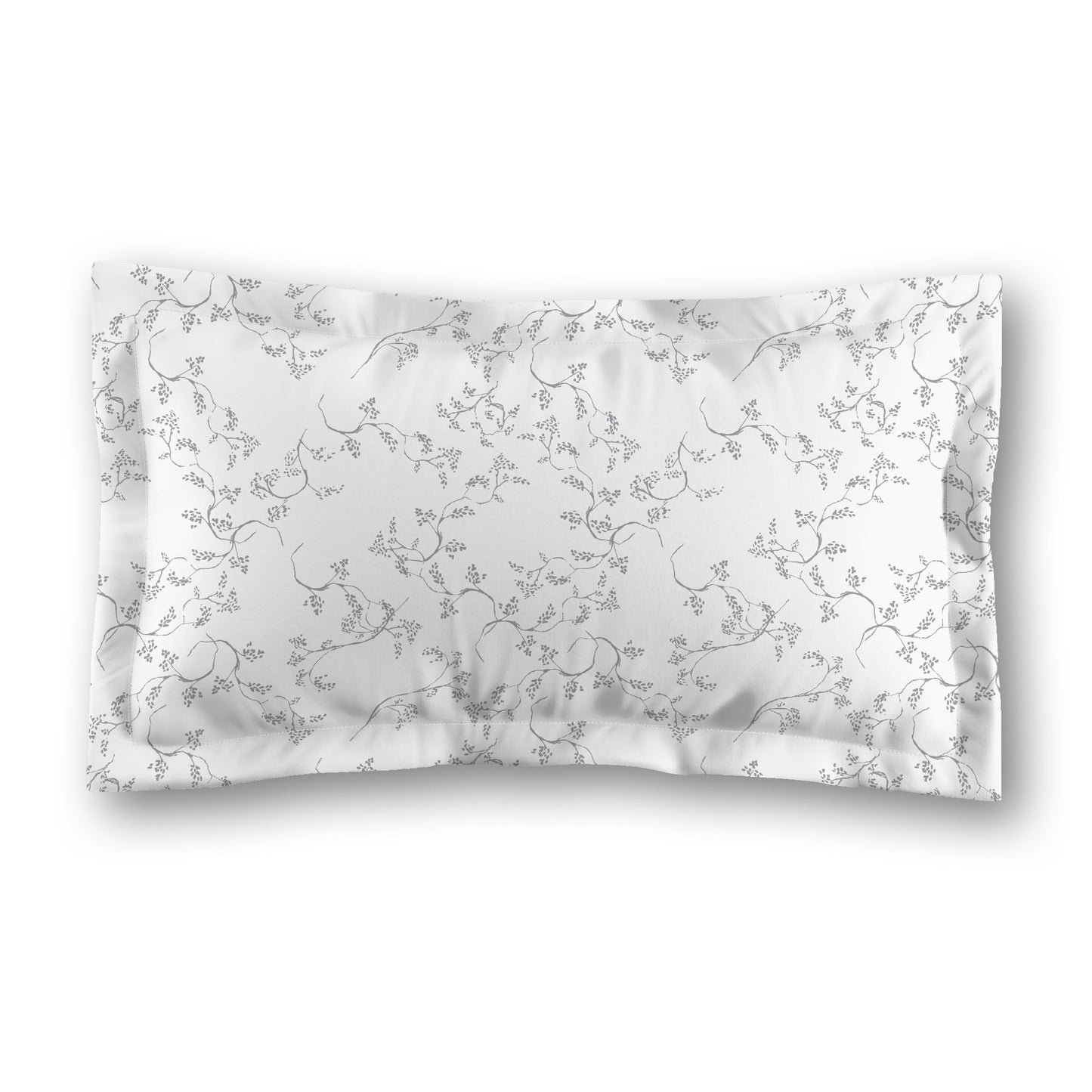 White Microfiber Pillow Sham with Flange, Grey Hand-painted Vine Print, White Reverse Side, Standard (width x length) 22 x 30 inches / 56 x 76 cm