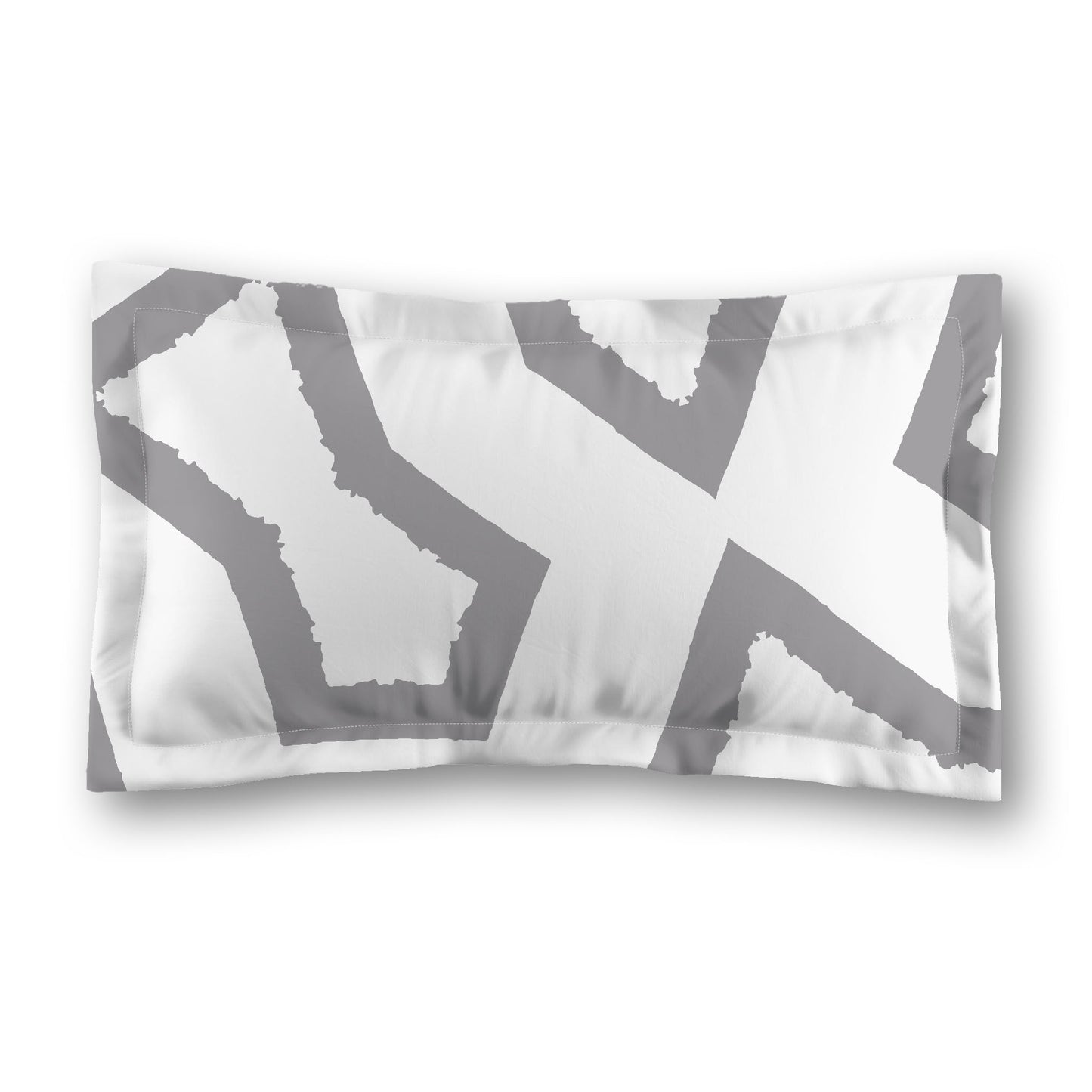 White Microfiber Sham with Flange, Bold Grey Graphic on Front, White Reverse Side, Standard (width x length) 22 x 30 inches / 56 x 76 cm