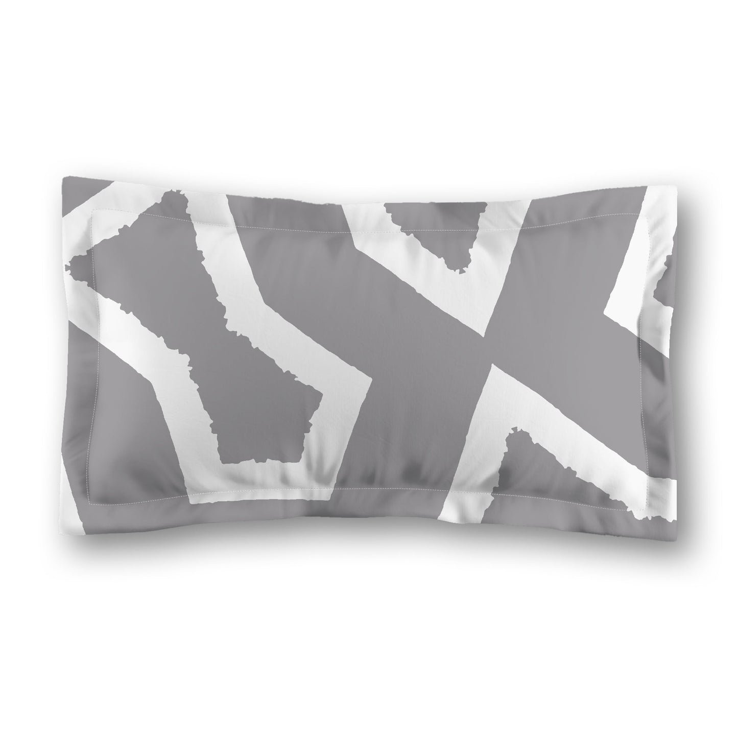 Grey Microfiber Pillow Sham with Flange, Bold White Graphic on Front, White Reverse Side, Standard (width x length) 22 x 30 inches / 56 x 76 cm