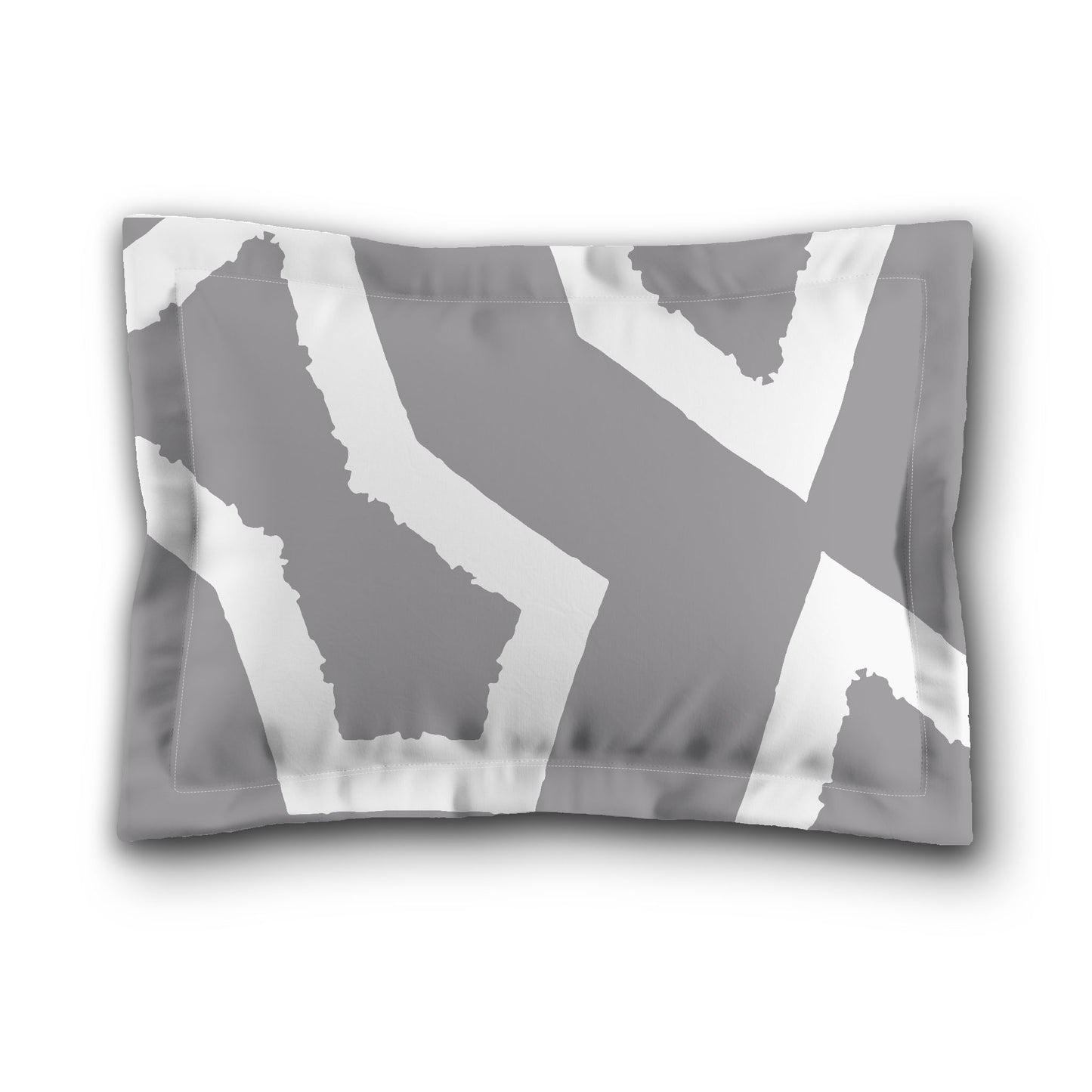 Grey Microfiber Pillow Sham with Flange, Bold White Graphic on Front, White Reverse Side, King (width x length) 22 x 38 inches / 56 x 97 cm