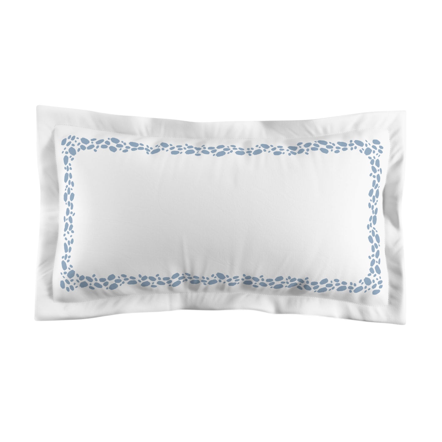 White Microfiber Pillow Sham with Flange, Blue Hand-painted Dab Motif Print, Classic Border, White Reverse Side, Standard (width x length) 22 x 30 inches / 56 x 76 cm