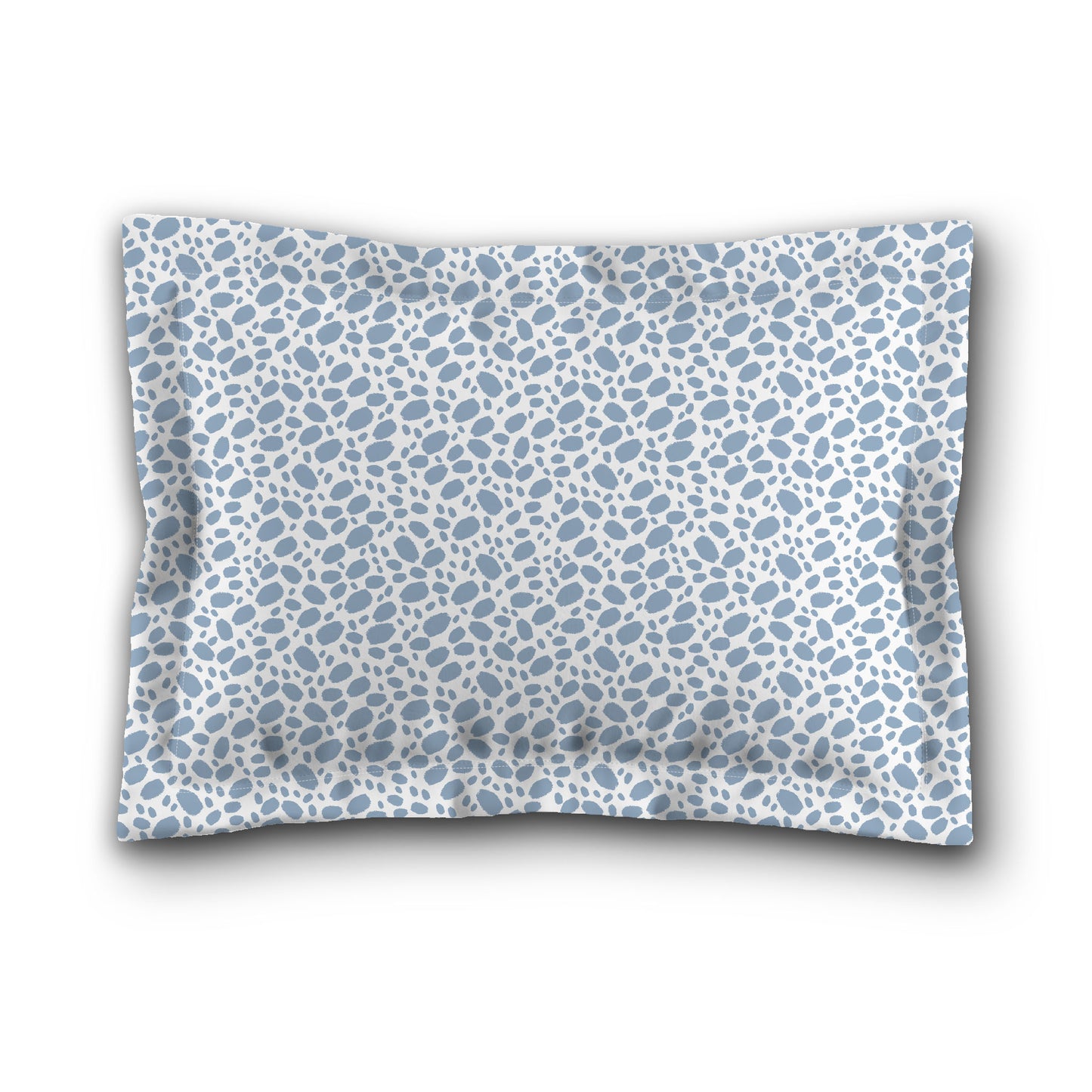 White Microfiber Pillow Sham with Flange, Blue Hand-painted Dab Motif Print, White Reverse Side, King (width x length) 22 x 38 inches / 56 x 97 cm