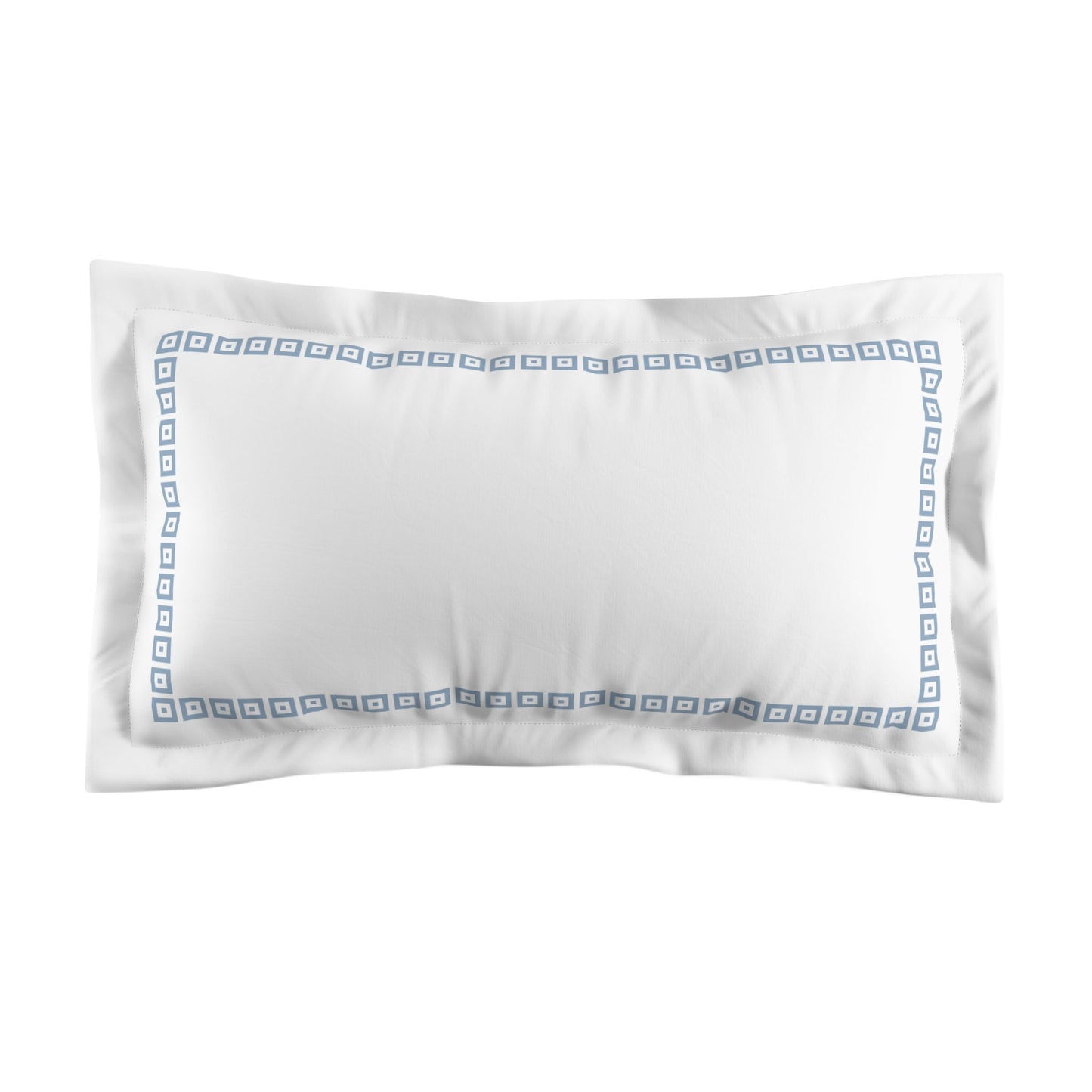White Microfiber Pillow Sham with Flange, Blue Repeating Square Motif Print, Classic Border, White Reverse Side, Standard (width x length) 22 x 30 inches / 56 x 76 cm