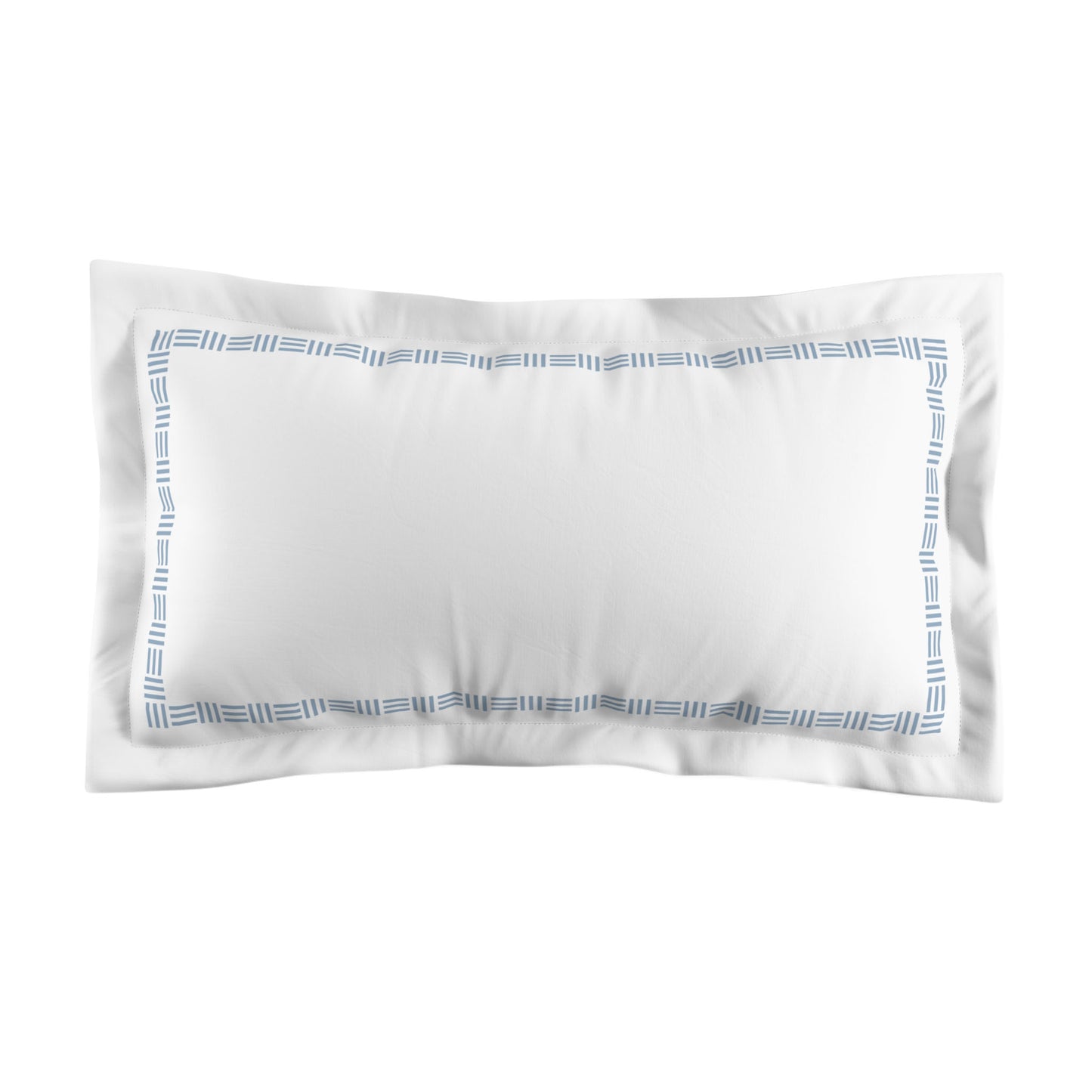 White Microfiber Pillow Sham with Flange, Blue Single Weave Motif Print, Classic Border, White Reverse Side, Standard (width x length) 22 x 30 inches / 56 x 76 cm