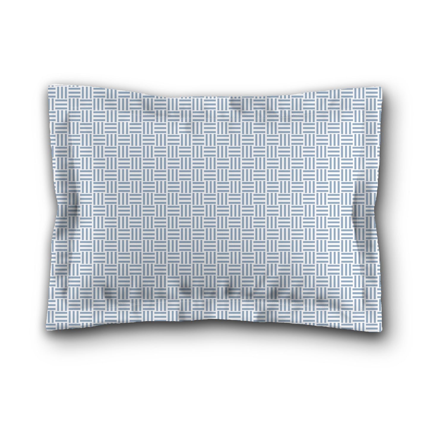 White Microfiber Pillow Sham with Flange, Blue Single Weave Motif Print, White Reverse Side, King (width x length) 22 x 38 inches / 56 x 97 cm