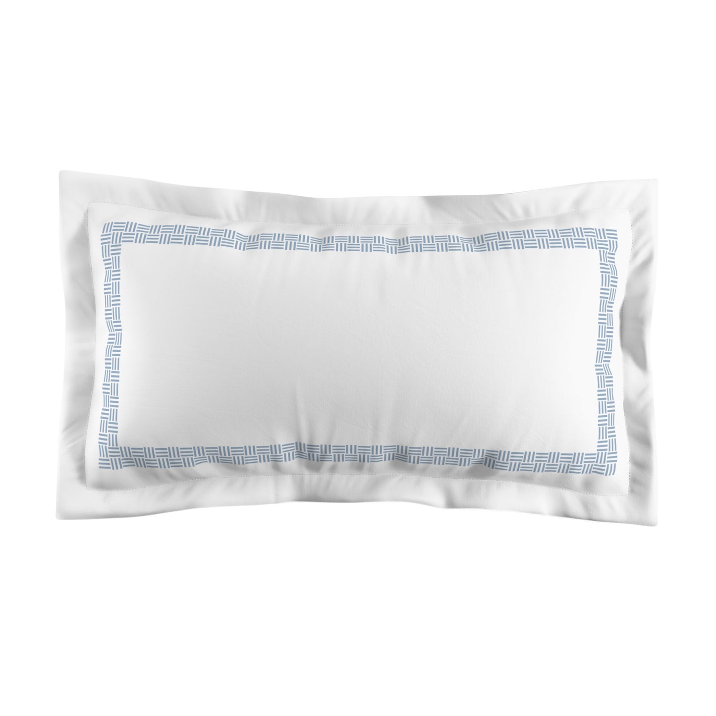 White Microfiber Pillow Sham with Flange, Blue Double Weave Motif Print, Classic Border, White Reverse Side, Standard (width x length) 22 x 30 inches / 56 x 76 cm