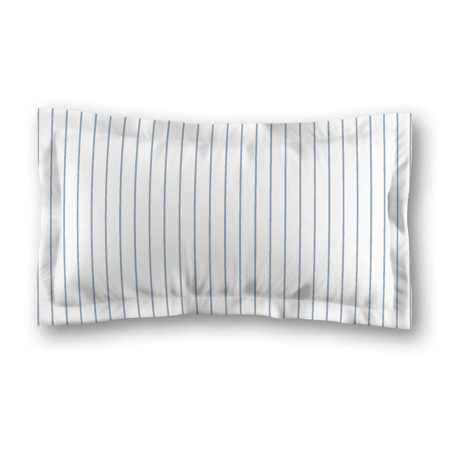 White Microfiber Sham with Flange, Blue Stripes on Front, White Reverse Side, Standard (width x length) 22 x 30 inches / 56 x 76 cm