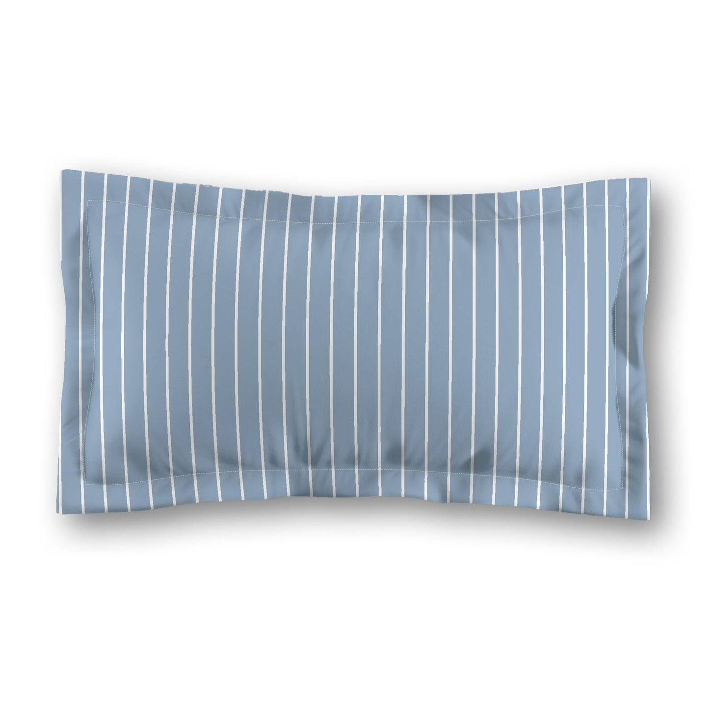 Blue Microfiber Sham with Flange, White Stripes on Front, White Reverse Side, Standard (width x length) 22 x 30 inches / 56 x 76 cm