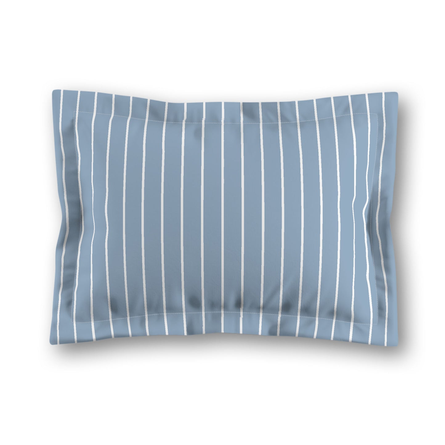 Blue Microfiber Sham with Flange, White Stripes on Front, White Reverse Side, King (width x length) 22 x 38 inches / 56 x 97 cm