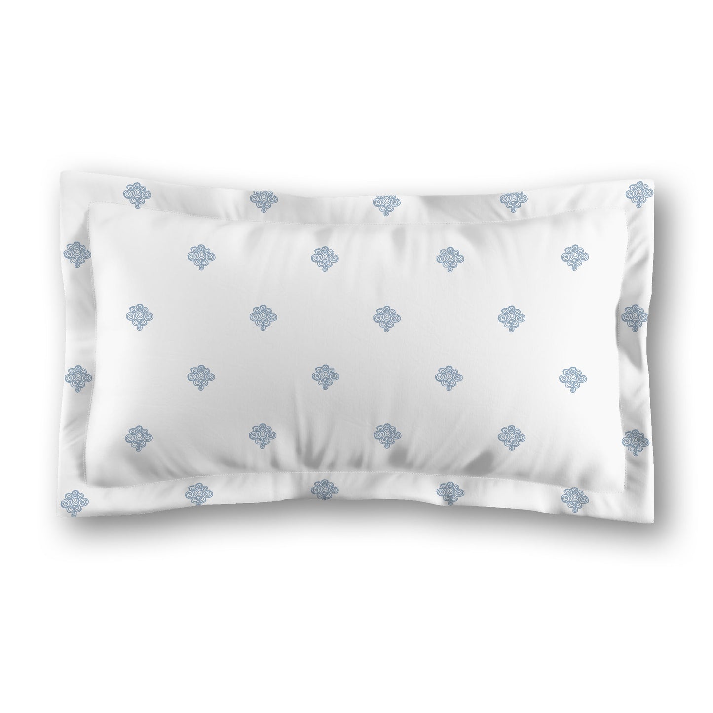 White Microfiber Pillow Sham with Flange, Blue Hand-painted Swizzle Motif Print, White Reverse Side, Standard (width x length) 22 x 30 inches / 56 x 76 cm