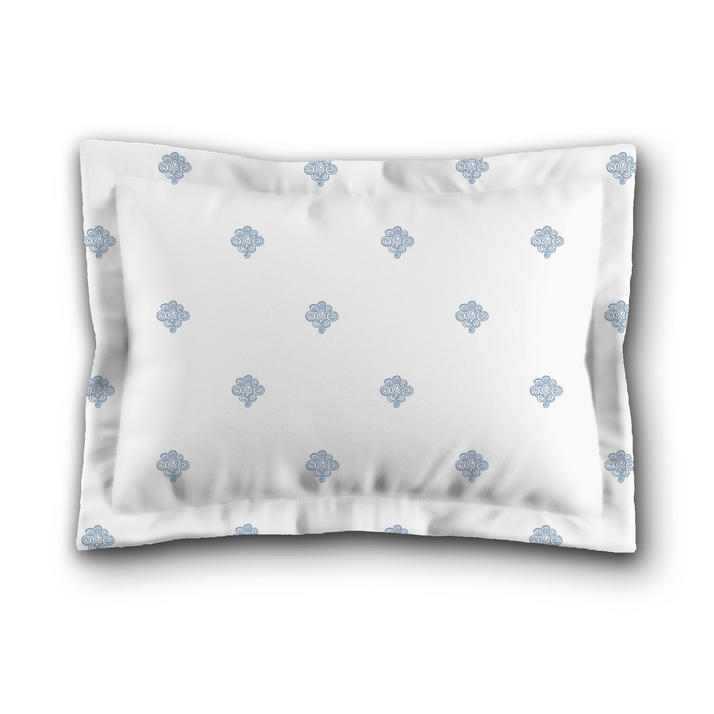 White Microfiber Pillow Sham with Flange, Blue Hand-painted Swizzle Motif Print, White Reverse Side, King (width x length) 22 x 38 inches / 56 x 97 cm