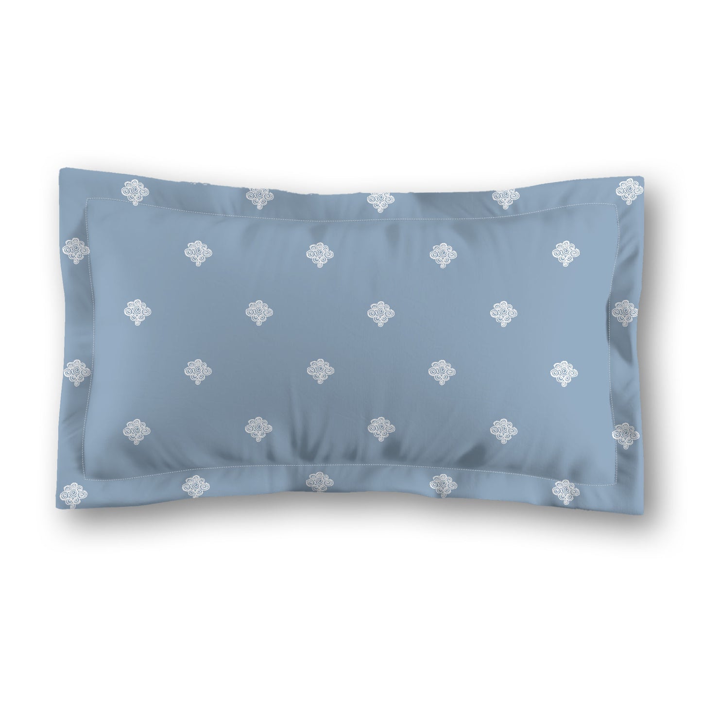 Blue Microfiber Pillow Sham with Flange, White Hand-painted Swizzle Motif Print, White Reverse Side, Standard (width x length) 22 x 30 inches / 56 x 76 cm