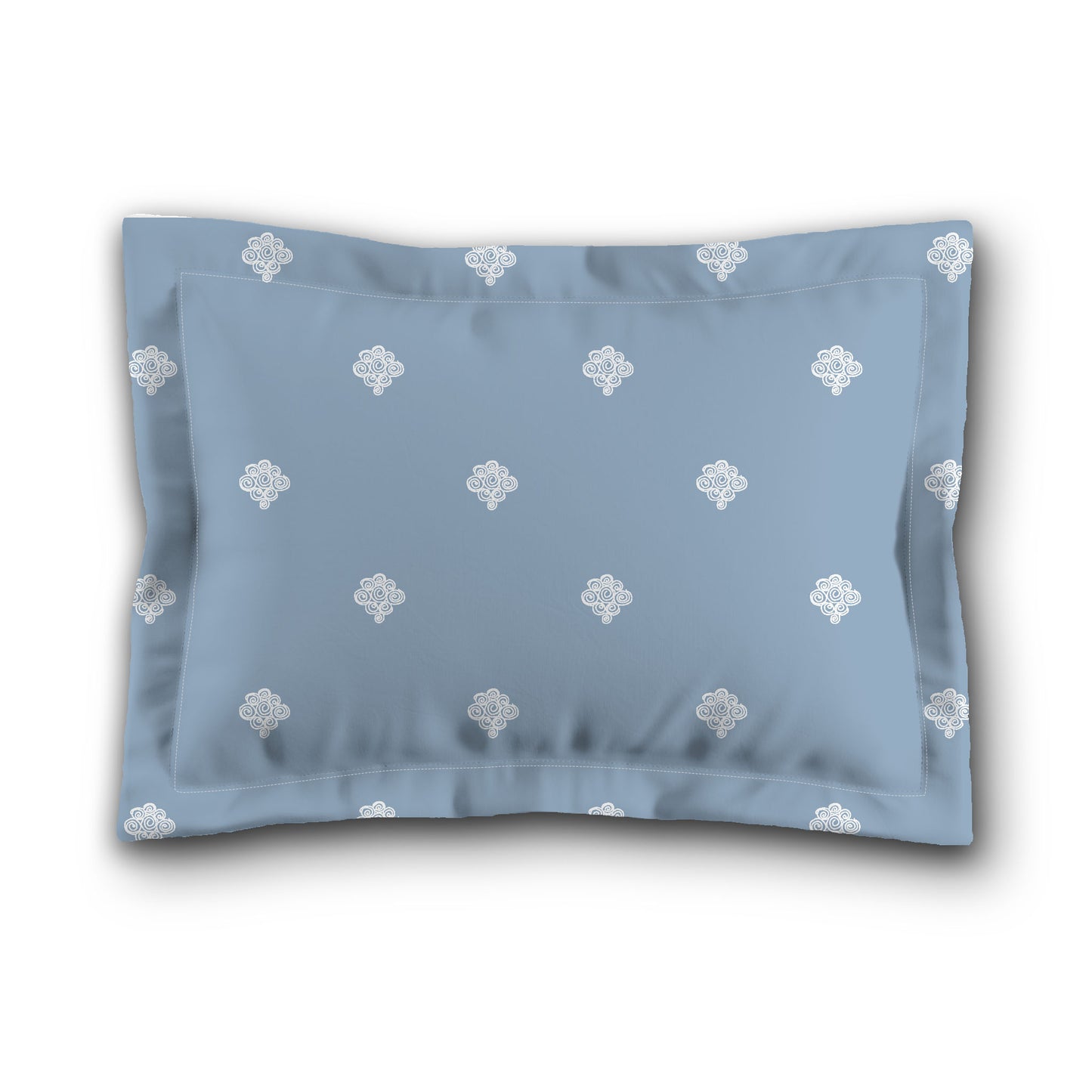 Blue Microfiber Pillow Sham with Flange, White Hand-painted Swizzle Motif Print, White Reverse Side, King (width x length) 22 x 38 inches / 56 x 97 cm