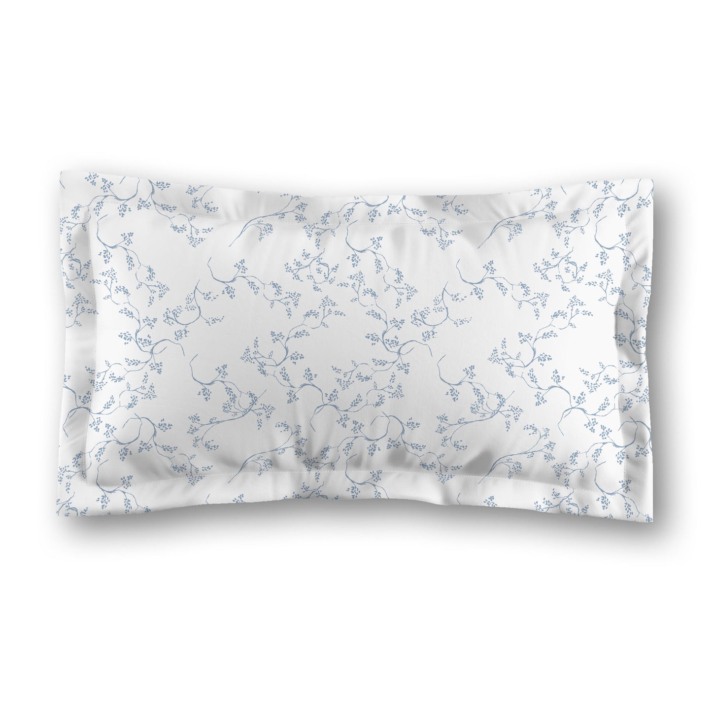White Microfiber Pillow Sham with Flange, Blue Hand-painted Vine Print, White Reverse Side, Standard (width x length) 22 x 30 inches / 56 x 76 cm
