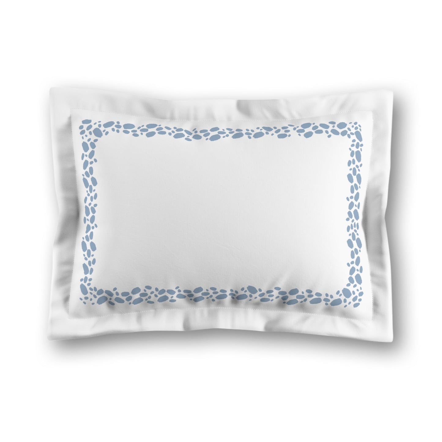 White Microfiber Pillow Sham with Flange, Blue Hand-painted Dab Motif Print, Classic Border, White Reverse Side, Standard (width x length) 22 x 30 inches / 56 x 76 cm