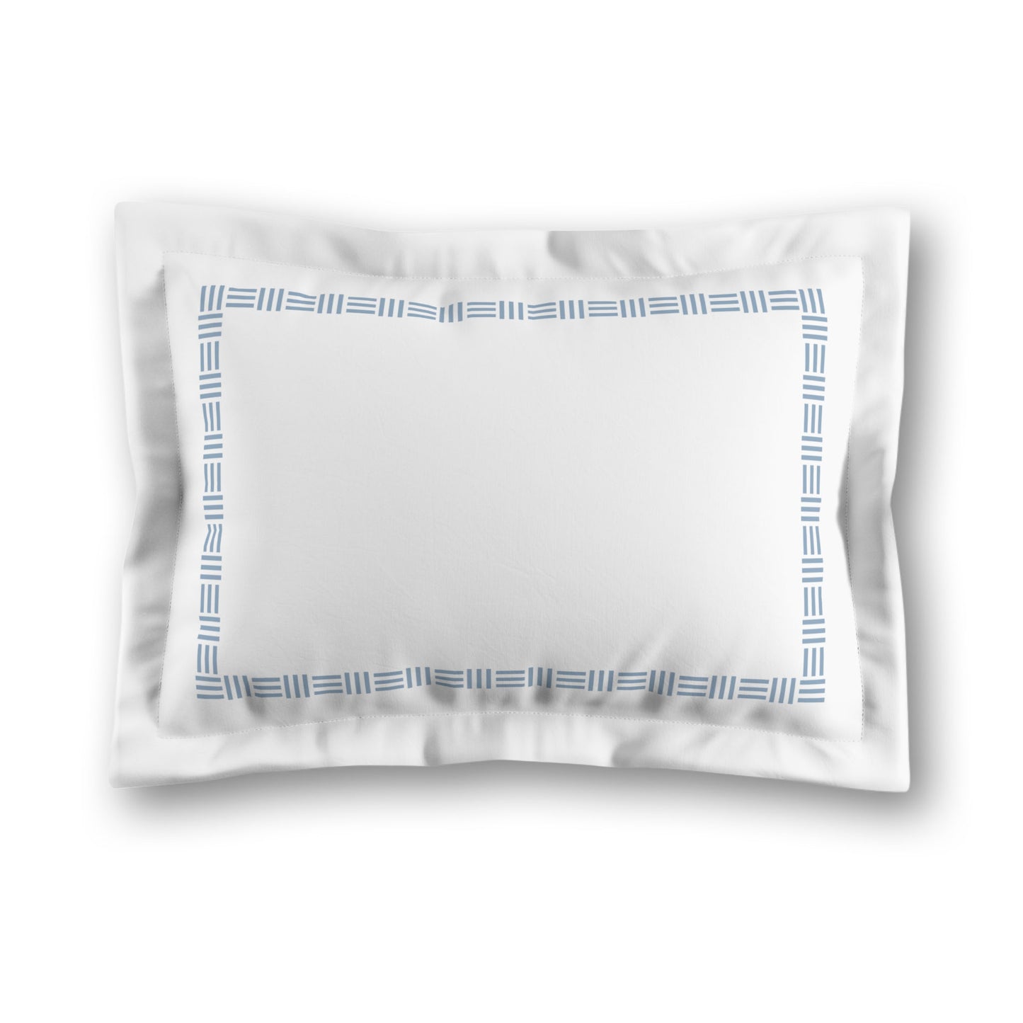 White Microfiber Pillow Sham with Flange, Blue Single Weave Motif Print, Classic Border, White Reverse Side, Standard (width x length) 22 x 30 inches / 56 x 76 cm