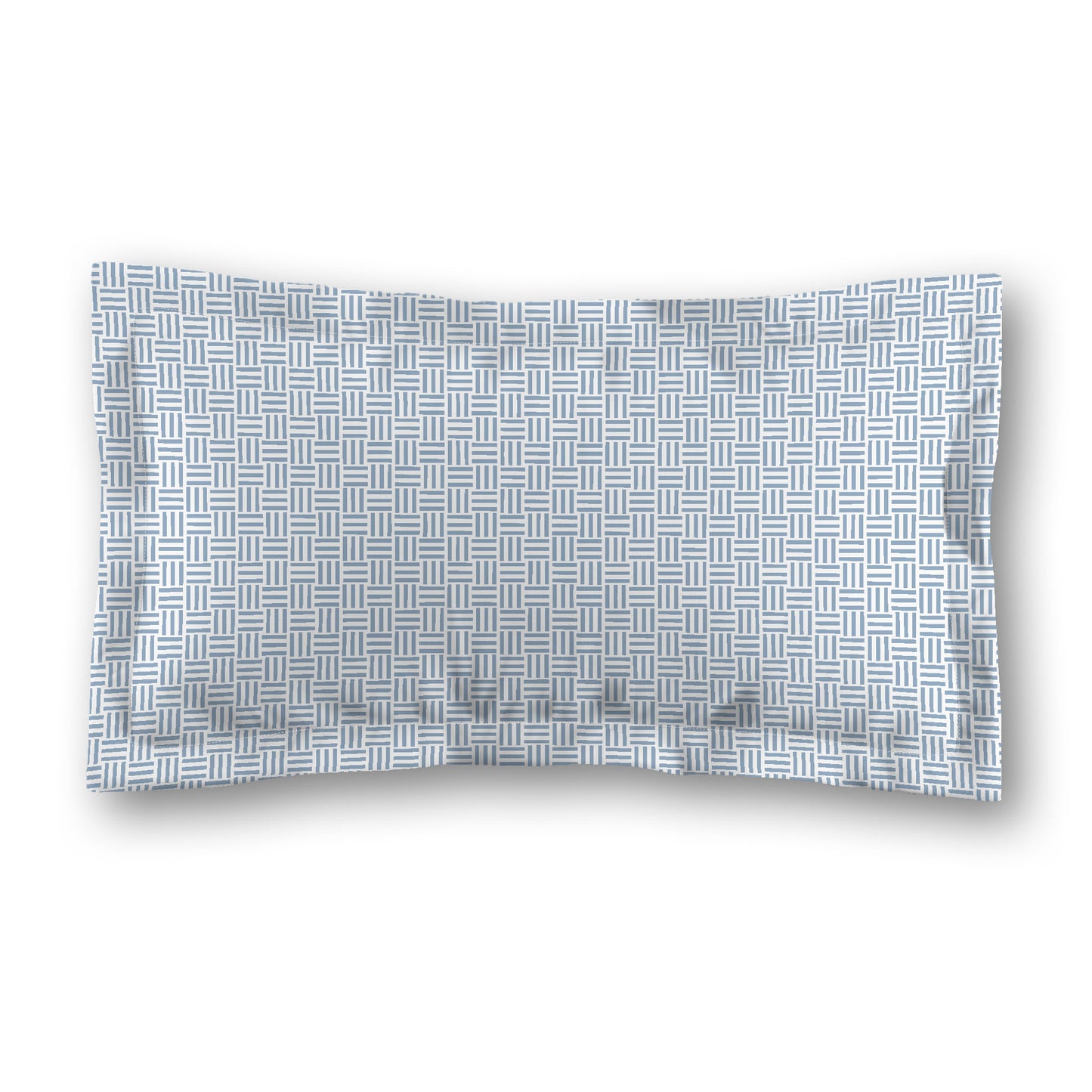 White Microfiber Pillow Sham with Flange, Blue Single Weave Motif Print, White Reverse Side, King (width x length) 22 x 38 inches / 56 x 97 cm