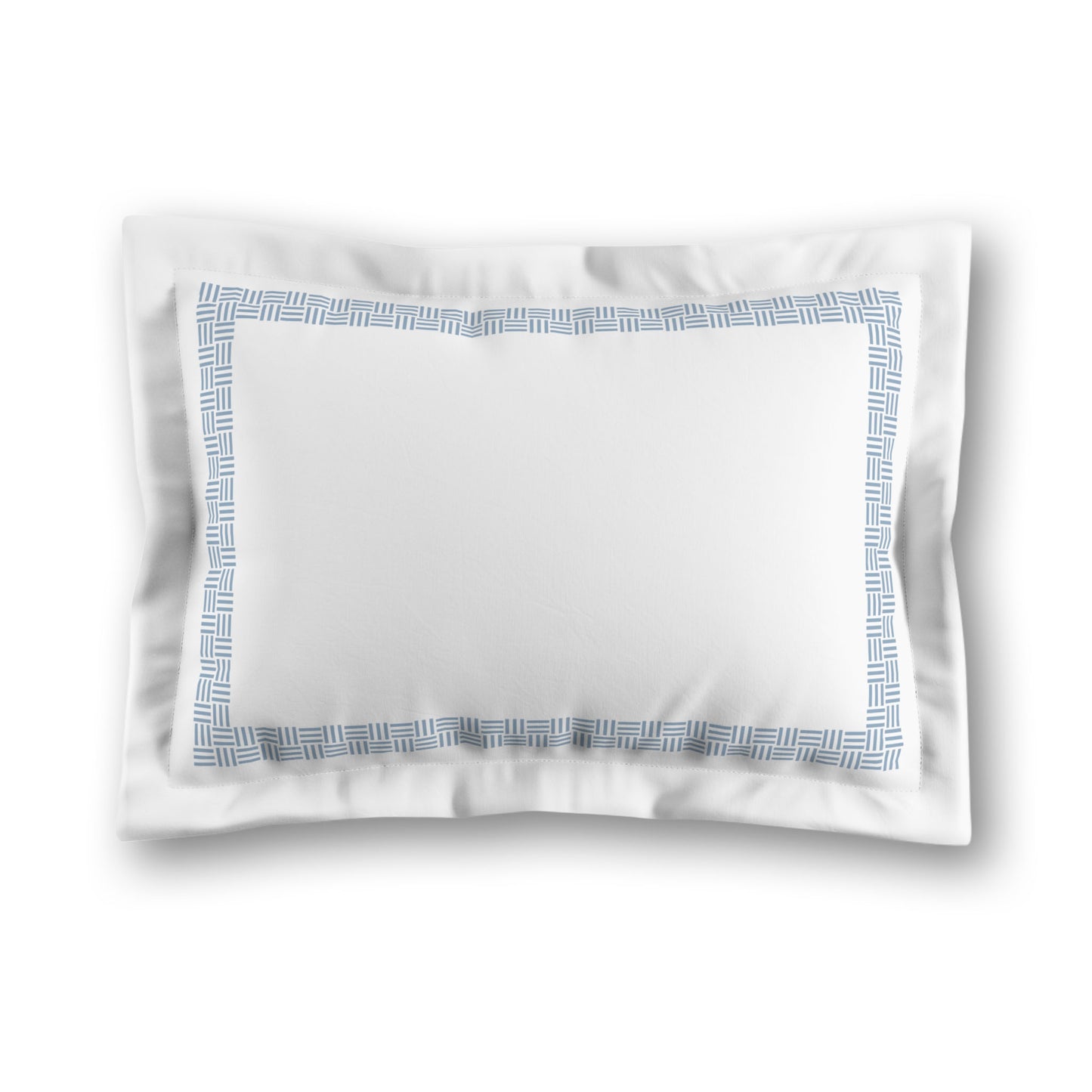 White Microfiber Pillow Sham with Flange, Blue Double Weave Motif Print, Classic Border, White Reverse Side, Standard (width x length) 22 x 30 inches / 56 x 76 cm