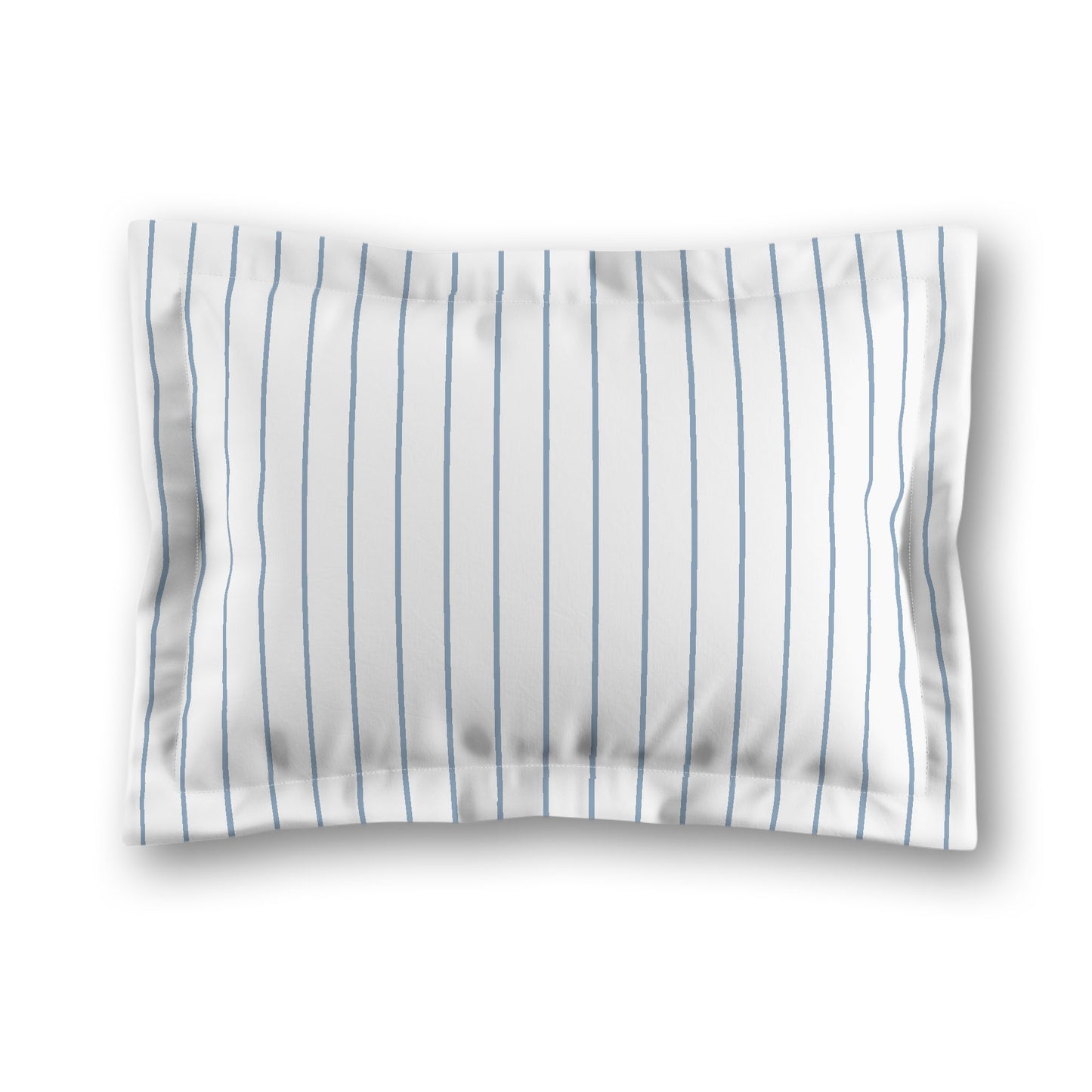 White Microfiber Sham with Flange, Blue Stripes on Front, White Reverse Side, Standard (width x length) 22 x 30 inches / 56 x 76 cm