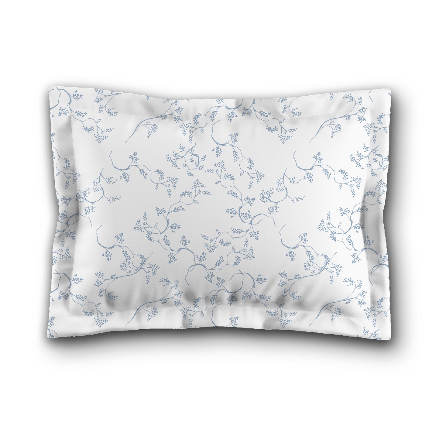 White Microfiber Pillow Sham with Flange, Blue Hand-painted Vine Print, White Reverse Side, Standard (width x length) 22 x 30 inches / 56 x 76 cm