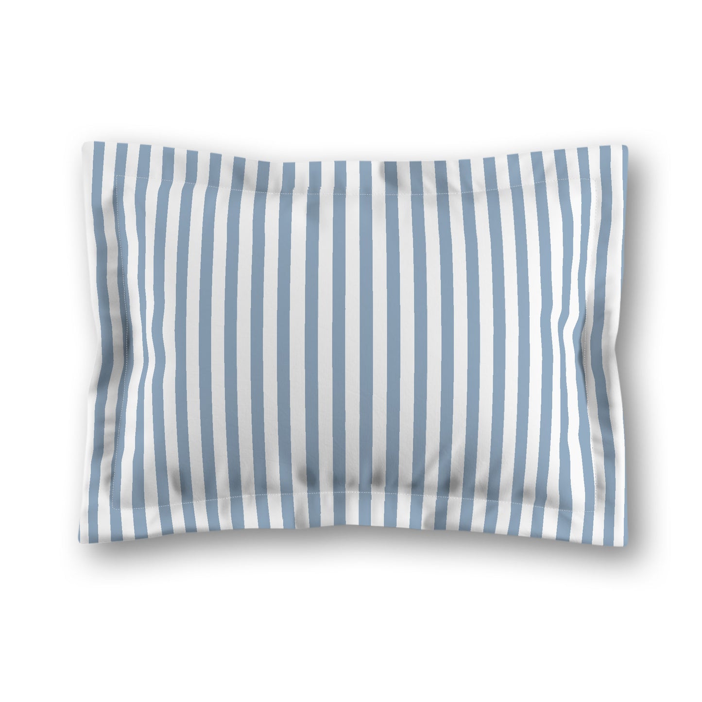White Microfiber Sham with Flange, Thin Blue Bars on Front, White Reverse Side, Standard (width x length) 22 x 30 inches / 56 x 76 cm