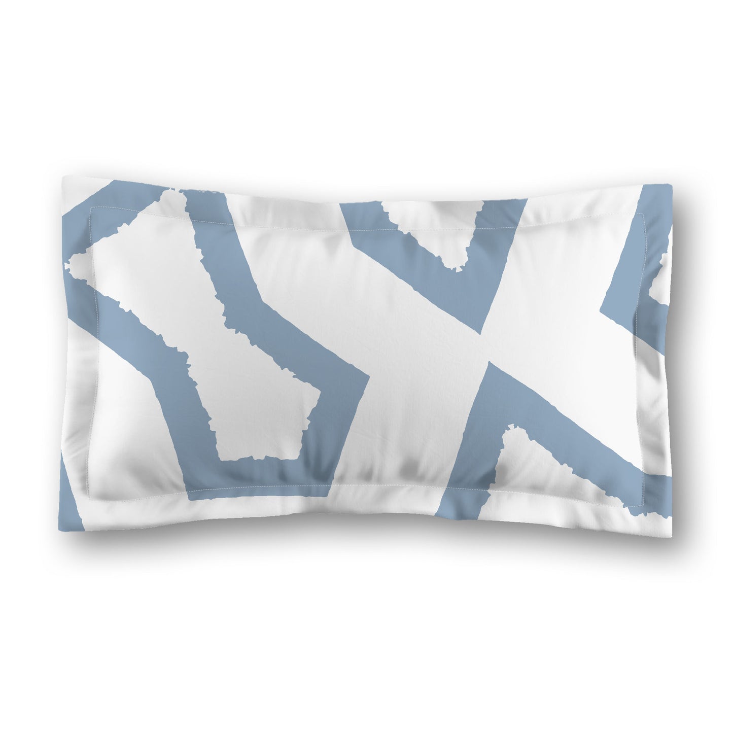 White Microfiber Sham with Flange, Bold Blue Graphic on Front, White Reverse Side, King (width x length) 22 x 38 inches / 56 x 97 cm