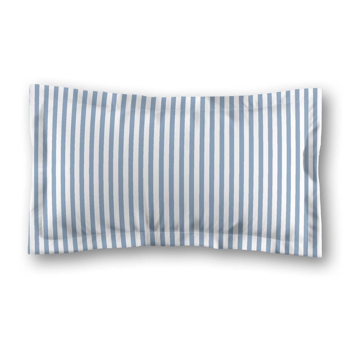 White Microfiber Sham with Flange, Thin Blue Bars on Front, White Reverse Side, Standard (width x length) 22 x 30 inches / 56 x 76 cm