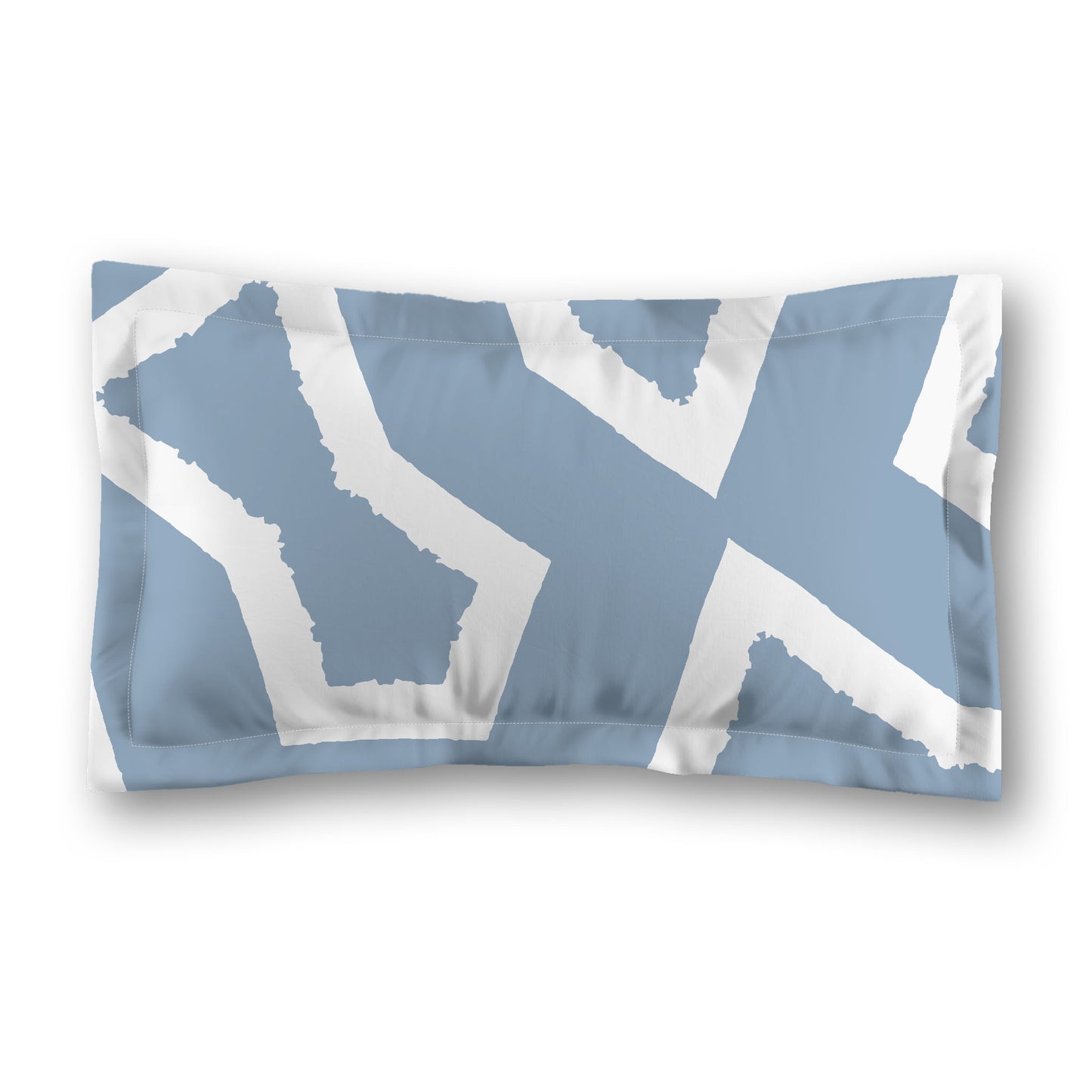 Blue Microfiber Pillow Sham with Flange, Bold White Graphic on Front, White Reverse Side, Standard (width x length) 22 x 30 inches / 56 x 76 cm