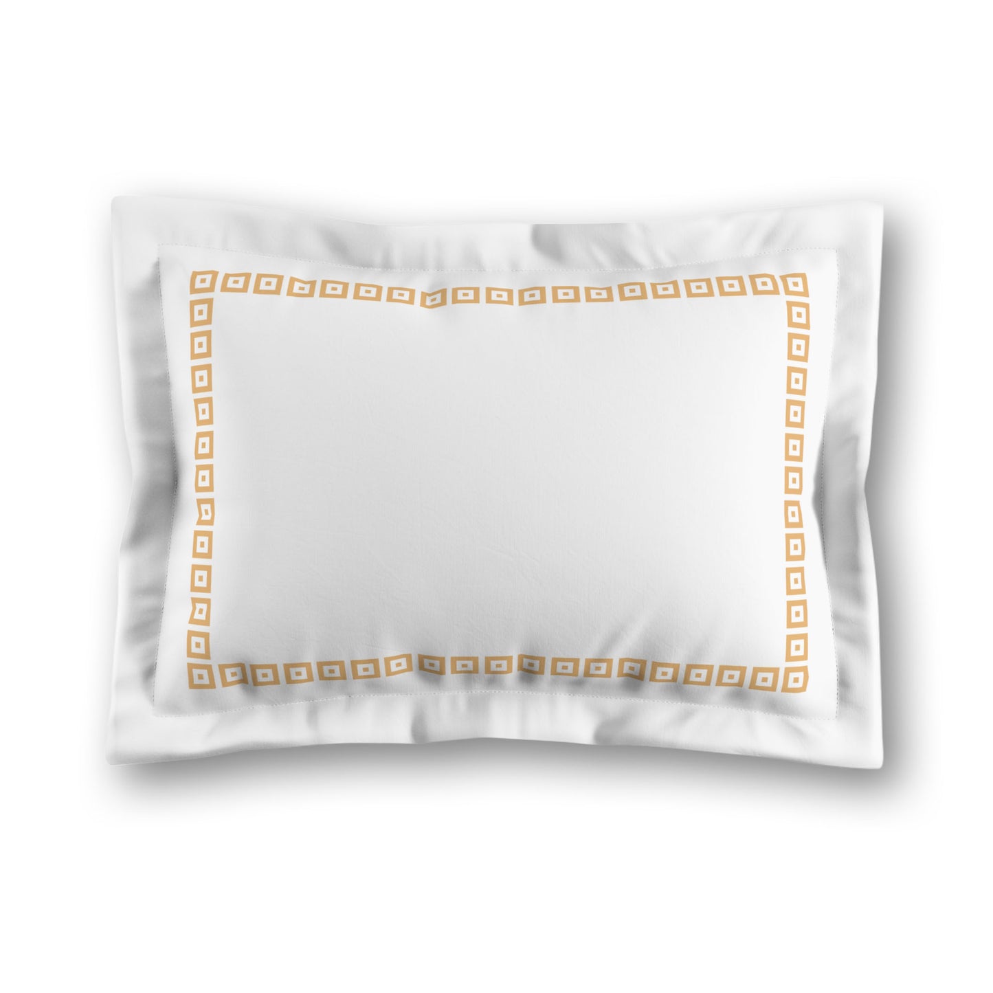 White Microfiber Pillow Sham with Flange, Pale Orange Repeating Square Motif Print, Classic Border, White Reverse Side, King (width x length) 22 x 38 inches / 56 x 97 cm