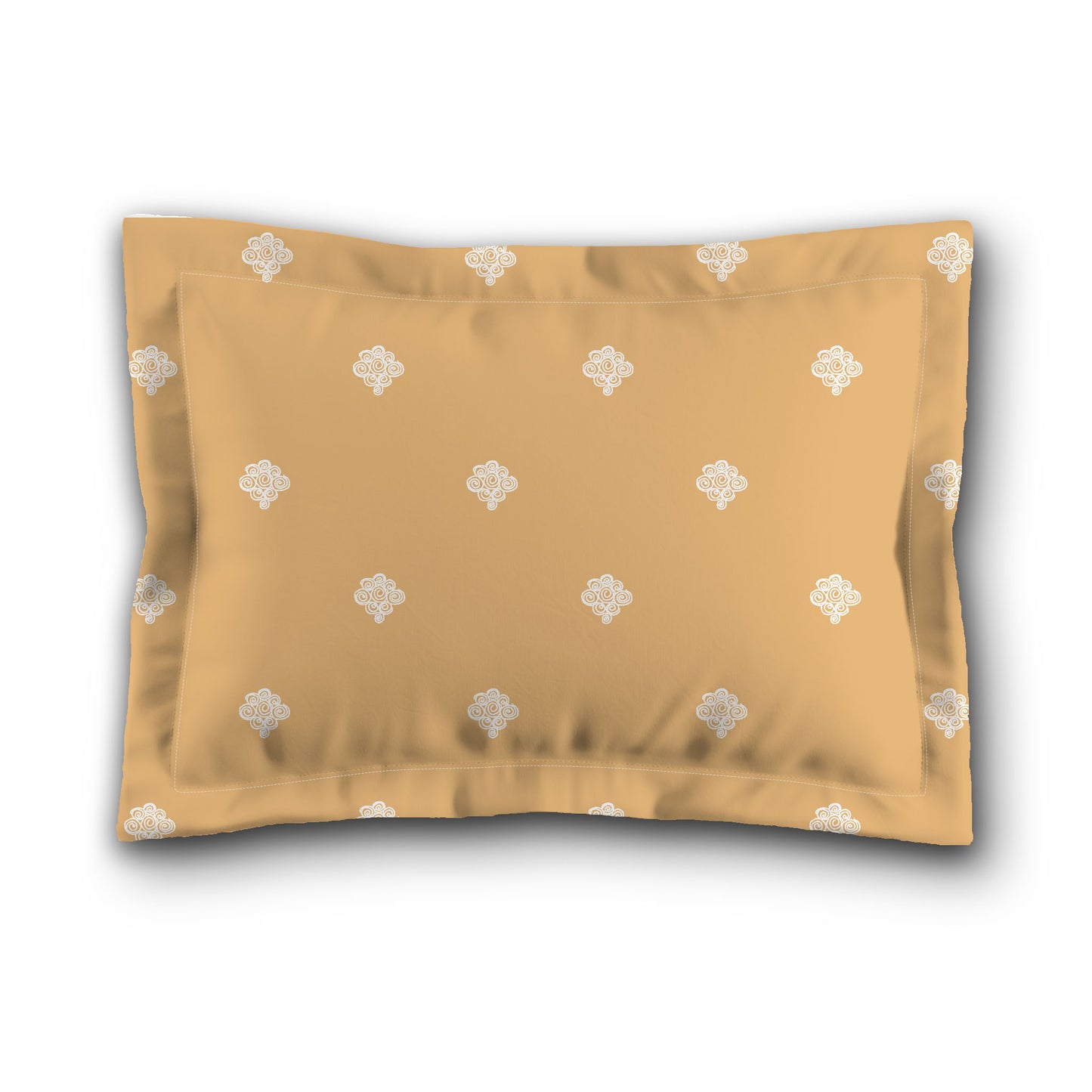 Pale Orange Microfiber Pillow Sham with Flange, White Hand-painted Swizzle Motif Print, White Reverse Side, King (width x length) 22 x 38 inches / 56 x 97 cm