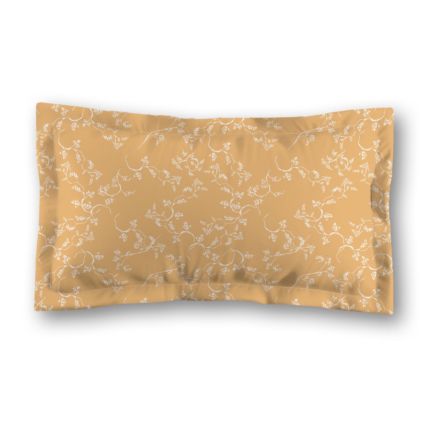 Pale Orange Microfiber Pillow Sham with Flange, White Hand-painted Vine Print, White Reverse Side, Standard (width x length) 22 x 30 inches / 56 x 76 cm