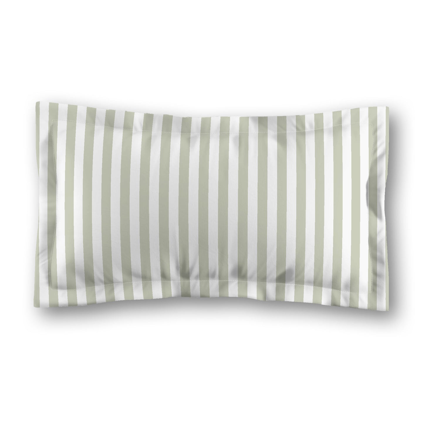 White Microfiber Sham with Flange, Pale Green Bars on Front, White Reverse Side, Standard (width x length) 22 x 30 inches / 56 x 76 cm
