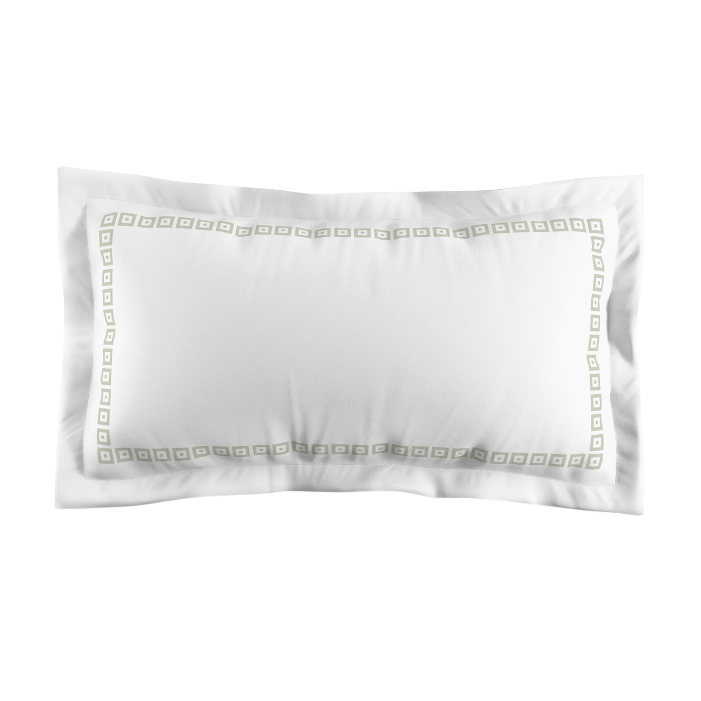 White Microfiber Pillow Sham with Flange, Pale Green Repeating Square Motif Print, Classic Border, White Reverse Side, Standard (width x length) 22 x 30 inches / 56 x 76 cm