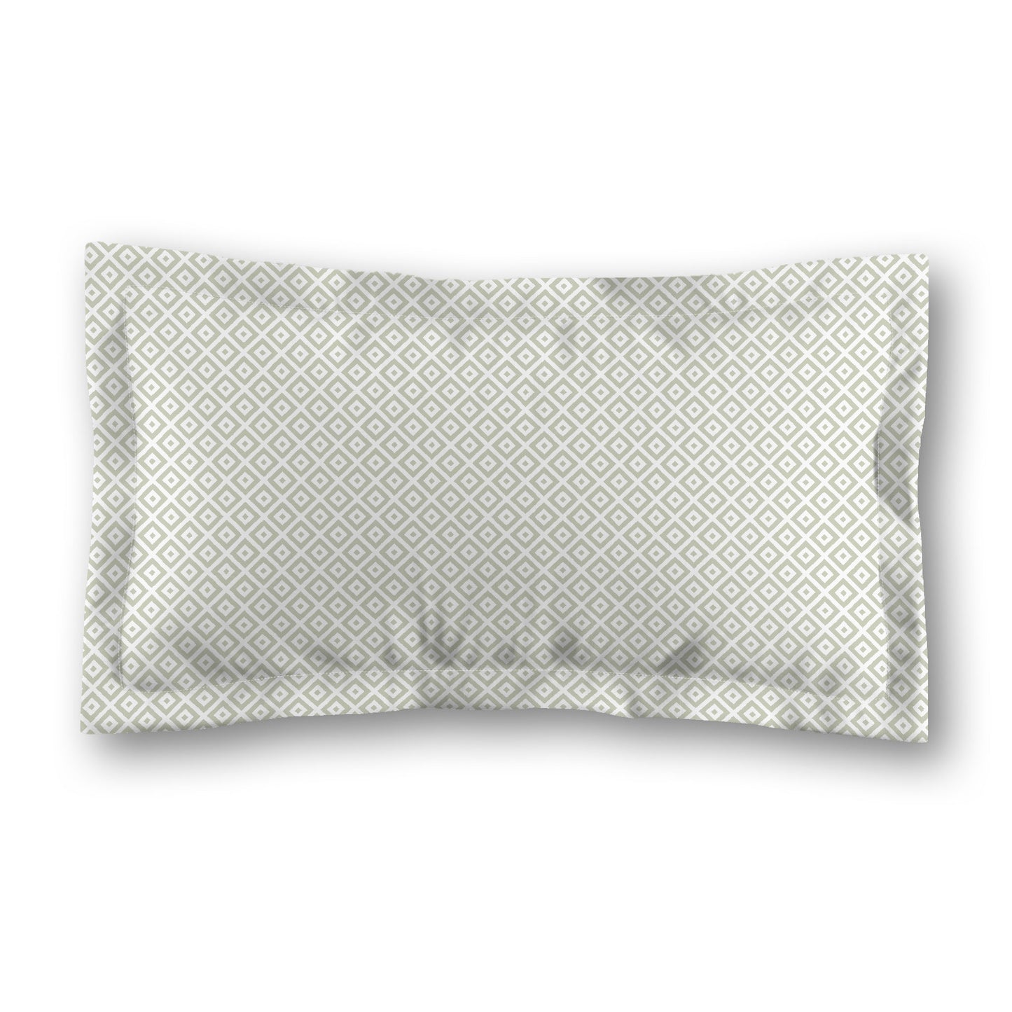 White Microfiber Pillow Sham with Flange, Pale Green Repeating Square Motif Print, White Reverse Side, Standard (width x length) 22 x 30 inches / 56 x 76 cm