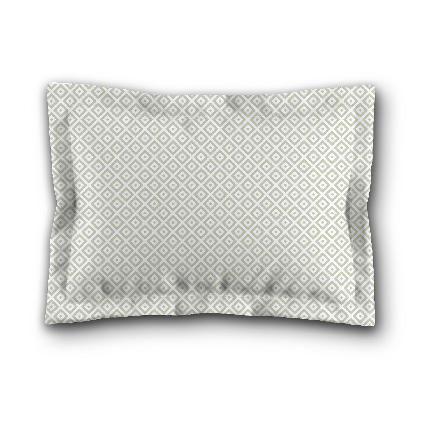 White Microfiber Pillow Sham with Flange, Pale Green Repeating Square Motif Print, White Reverse Side, King (width x length) 22 x 38 inches / 56 x 97 cm