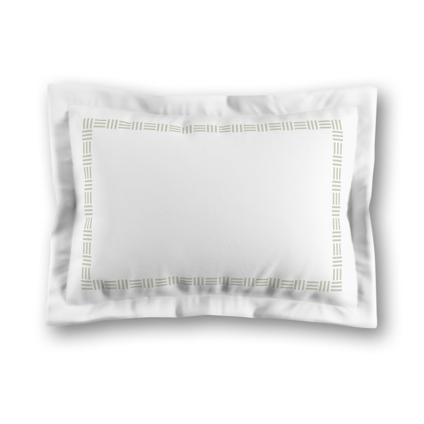 White Microfiber Pillow Sham with Flange, Pale Green Single Weave Motif Print, Classic Border, White Reverse Side, King (width x length) 22 x 38 inches / 56 x 97 cm