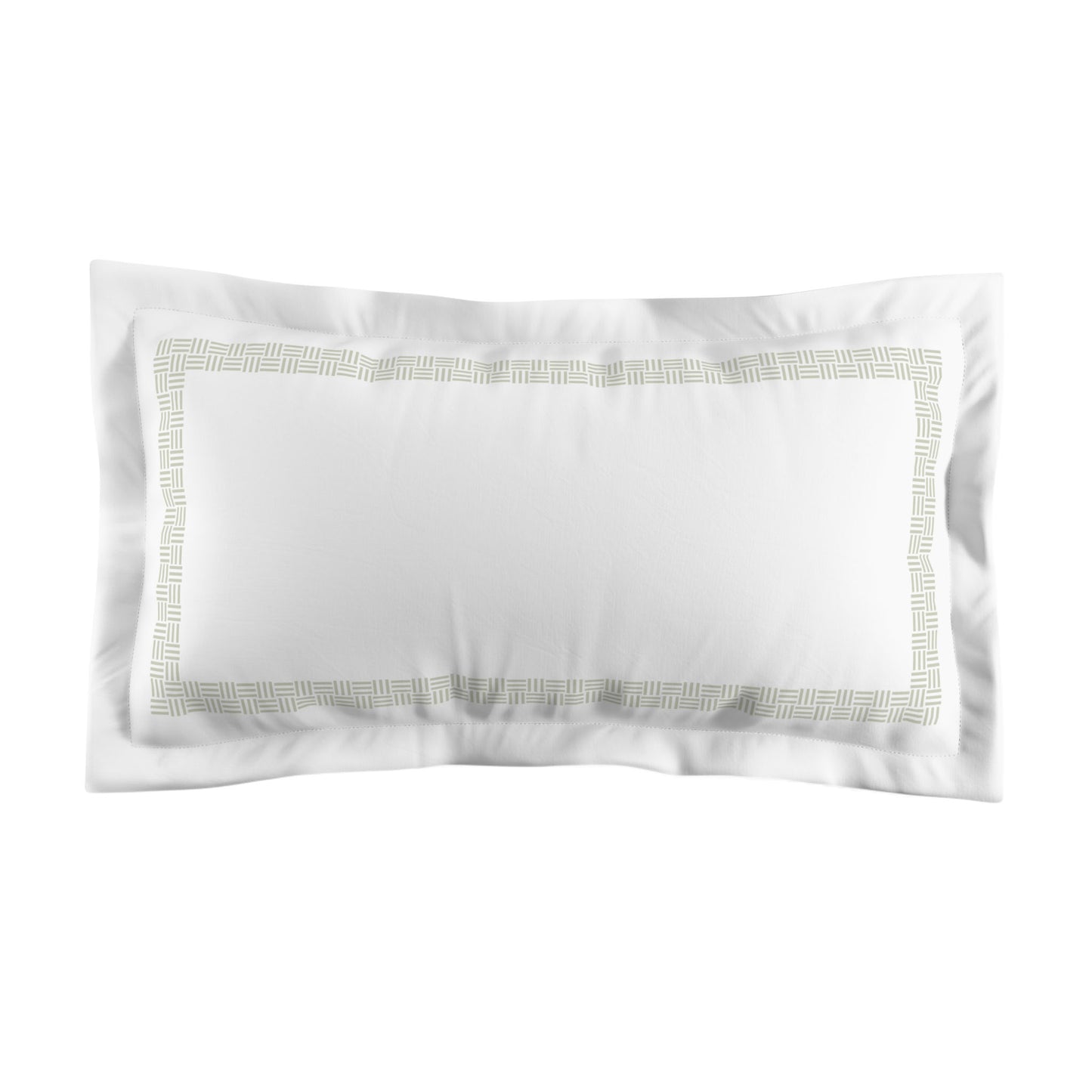 White Microfiber Pillow Sham with Flange, Pale Green Double Weave Motif Print, Classic Border, White Reverse Side, Standard (width x length) 22 x 30 inches / 56 x 76 cm