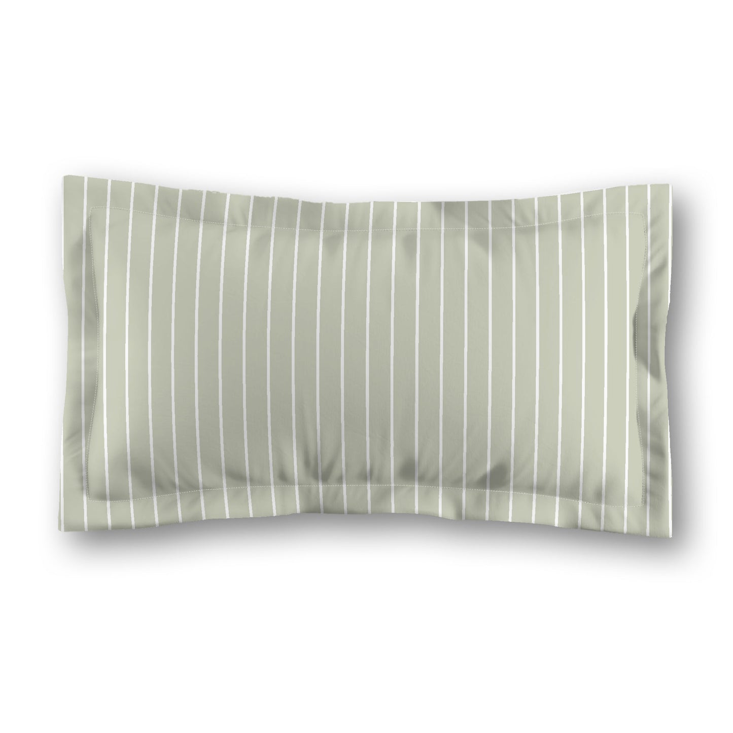 Pale Green Microfiber Sham with Flange, White Stripes on Front, White Reverse Side, Standard (width x length) 22 x 30 inches / 56 x 76 cm